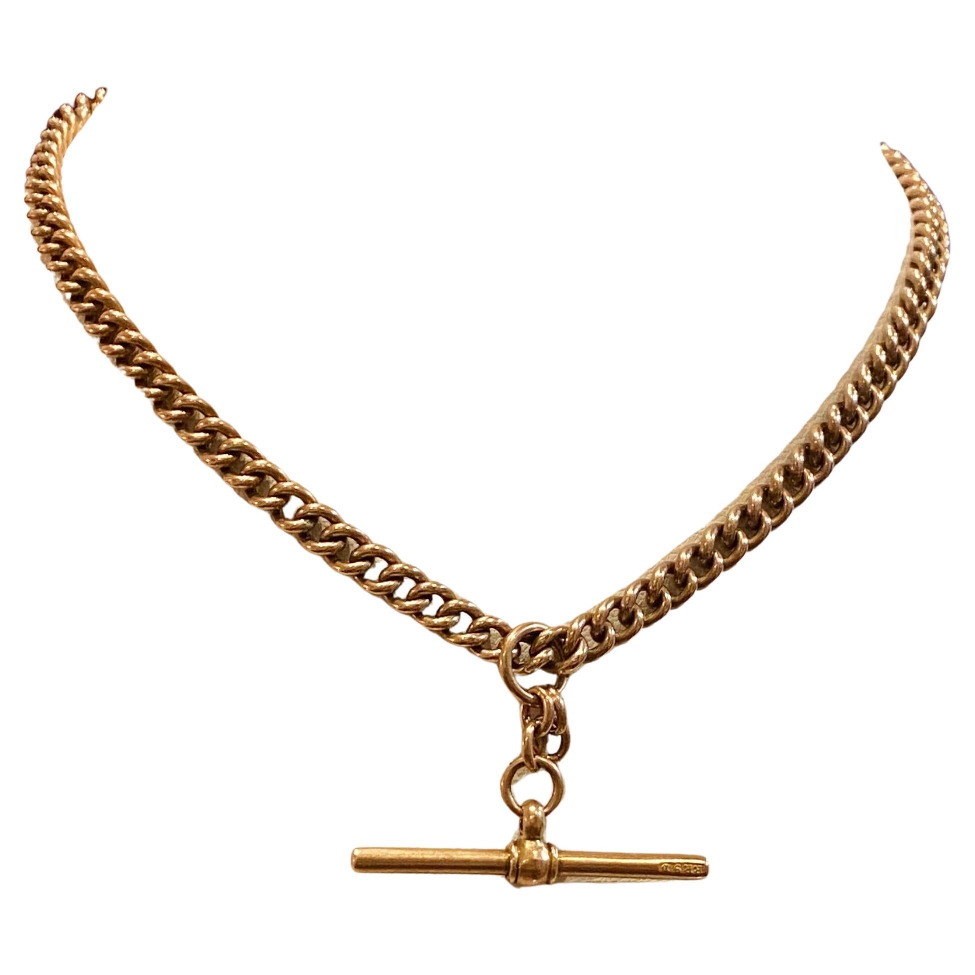 Antique c1913 Australian 9K Rose Gold 39cm T-Bar Fob Chain Necklace. Maker: RR.