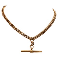 Antique c1913 Australian 9K Rose Gold 39cm T-Bar Fob Chain Necklace. Maker: RR.