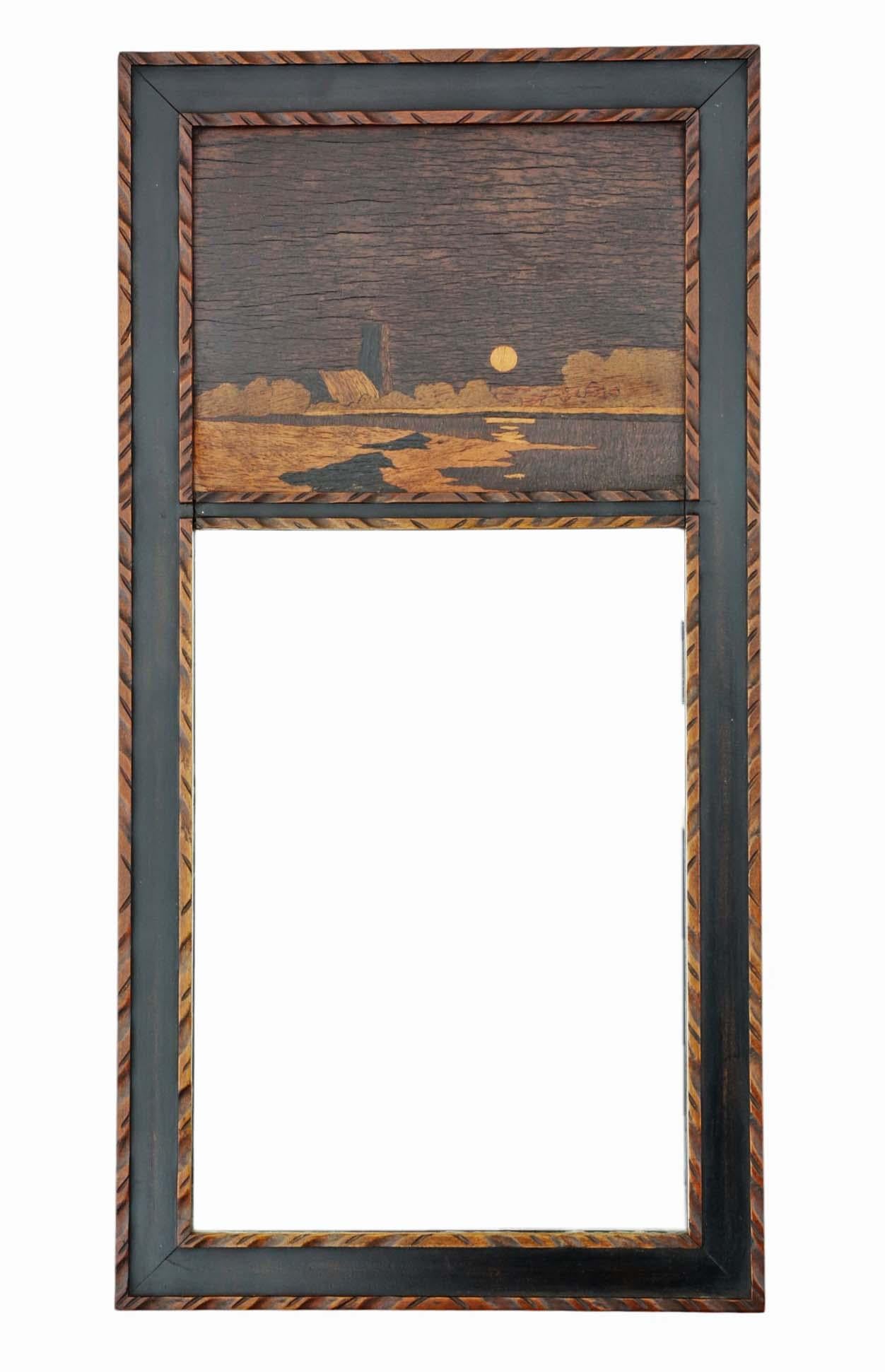 Antico specchio da parete intarsiato in stile Art Nouveau - 