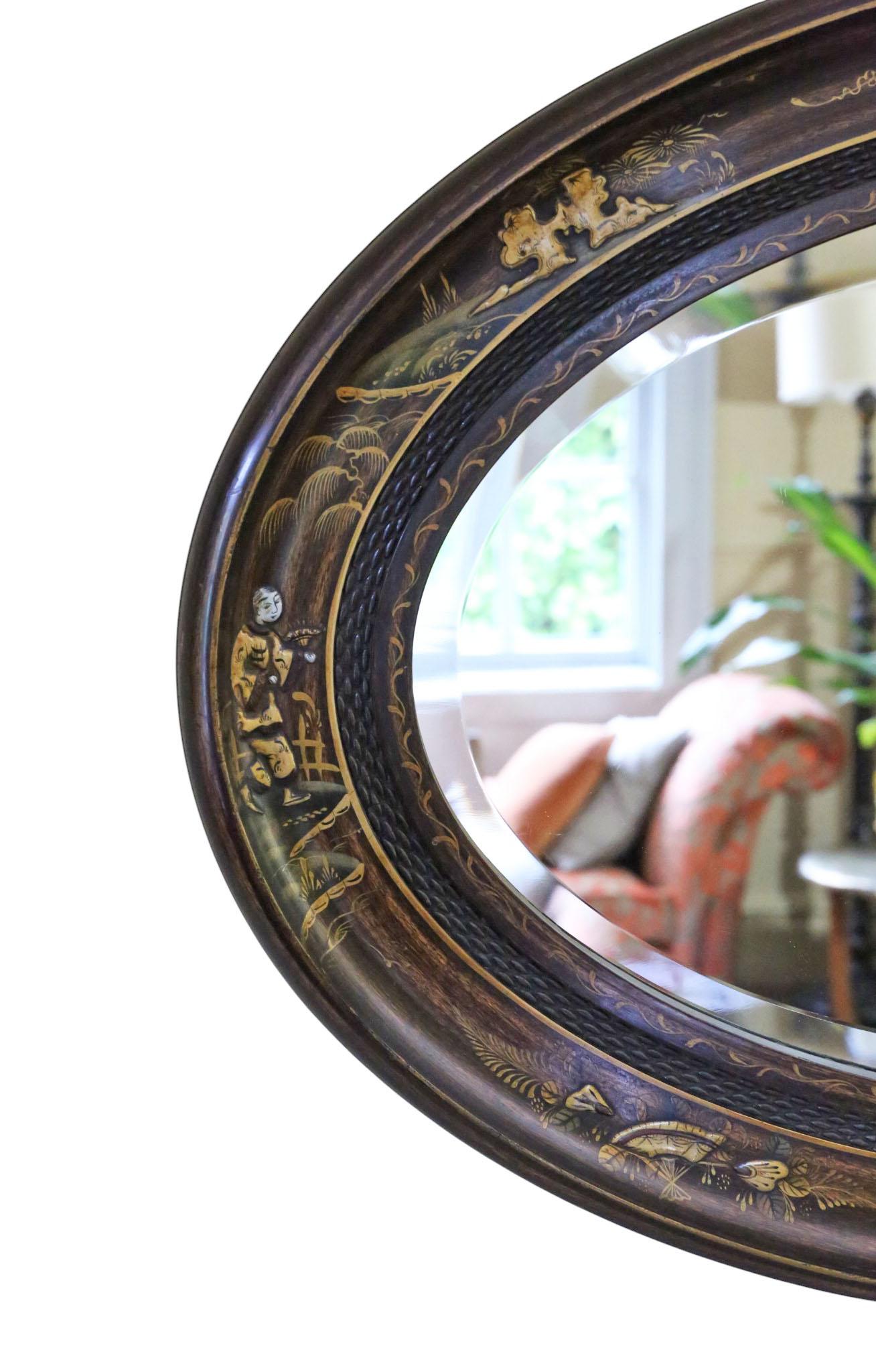 Antique A.I.C C. 1915 Chinoiserie Oval Overmantle Wall Mirror - Quality Hardwood Bon état - En vente à Wisbech, Cambridgeshire