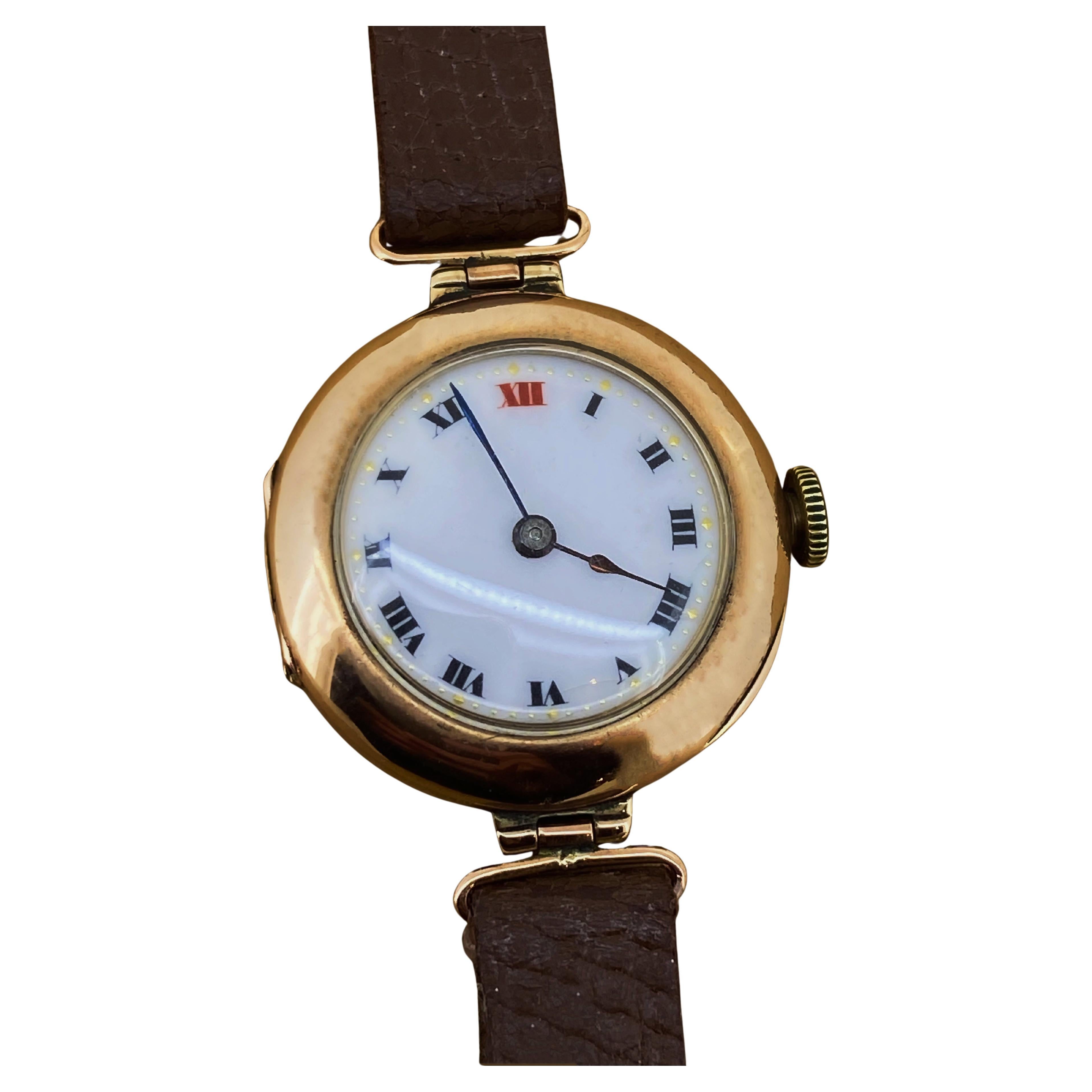 Antiguo c1915 Reloj Rolex W&D 9K 375 Oro rosa 28mm Caja redonda con bisagra para señora