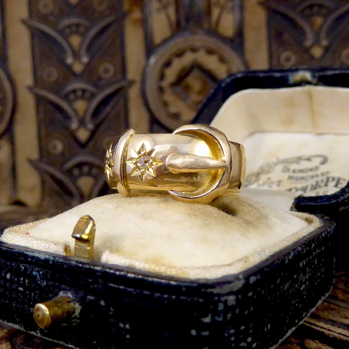 Antique, circa 1919 Diamond Set Buckle Ring in 18Carat Yellow Gold 4