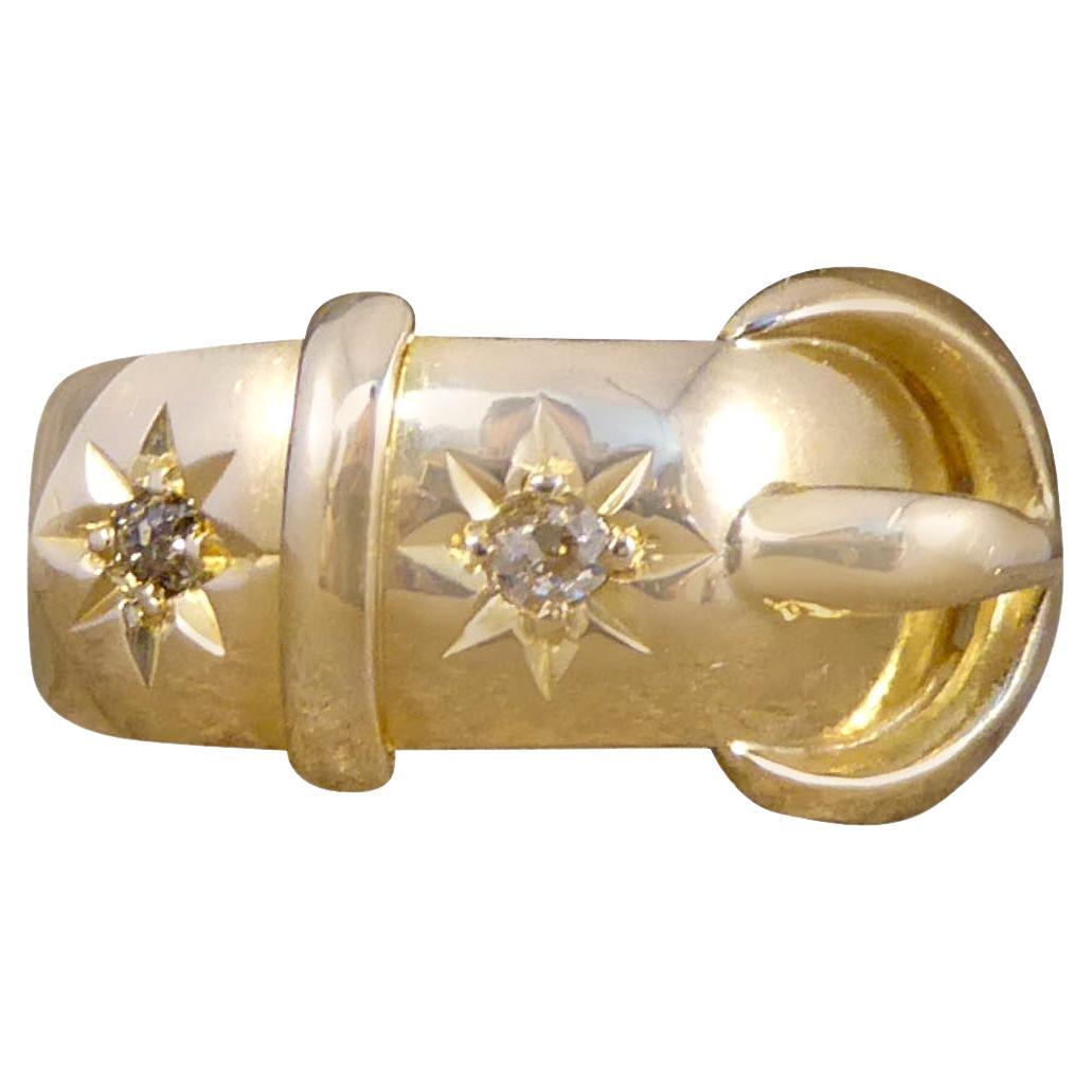 Antique, circa 1919 Diamond Set Buckle Ring in 18Carat Yellow Gold