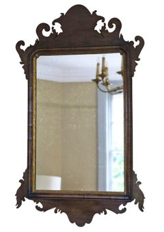 Antique c.1920 Georgian Revival Walnut and Gilt Fret Cut Overmantle/ Wall Mirror