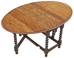 Antique c.1920 Oak Barley Twist Gateleg Drop-Leaf Dining Table – Large