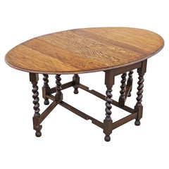 Antique c.1920 Oak Barley Twist Gateleg Drop-Leaf Dining Table – Large