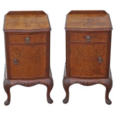 Antique c.1920 Pair of Burr Walnut Bedside Tables – Fine Quality Nightstands