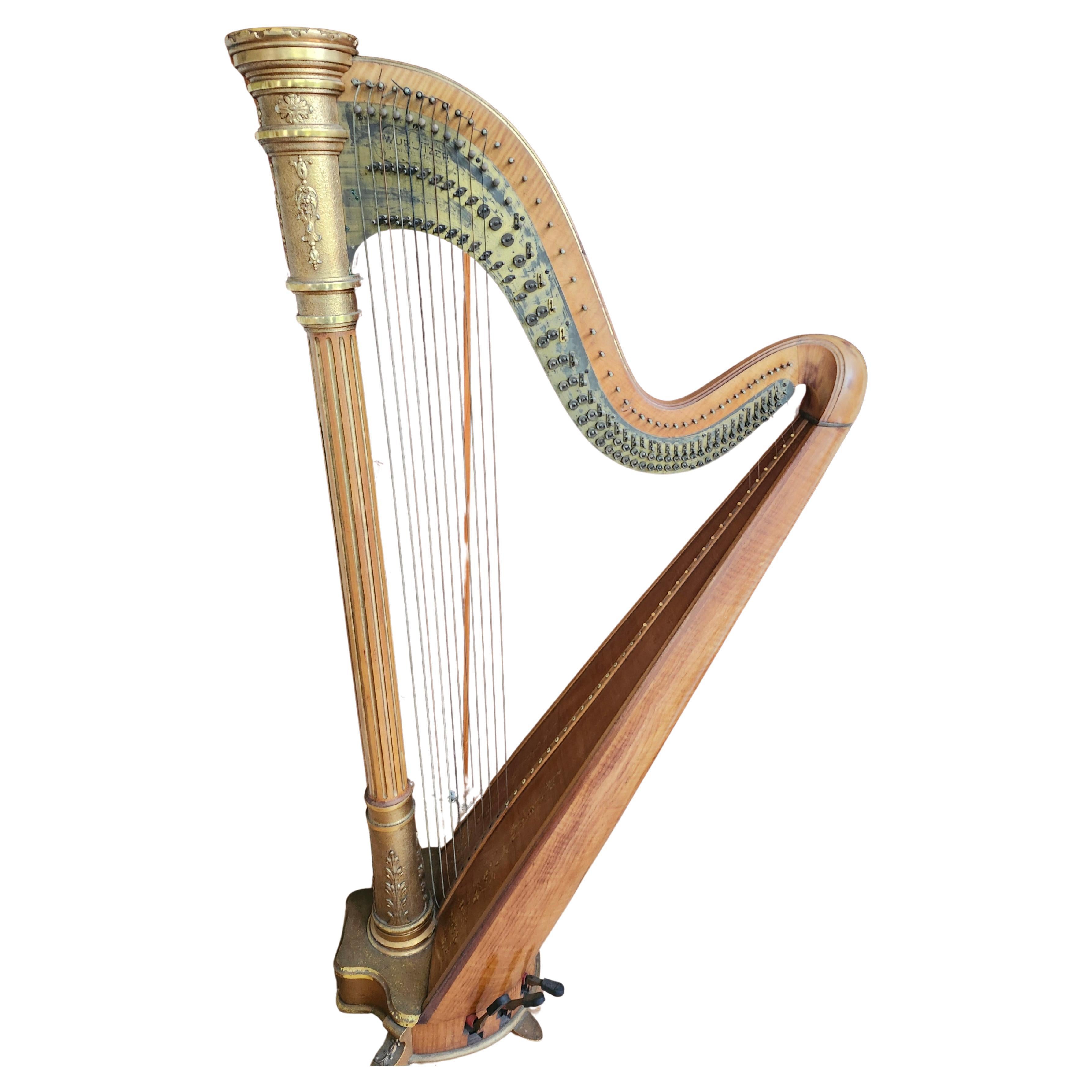 Antique Harp C1920 Rudolph Wurlitzer Gilt W Birdeye Maple & Inlay Starke Model For Sale 3