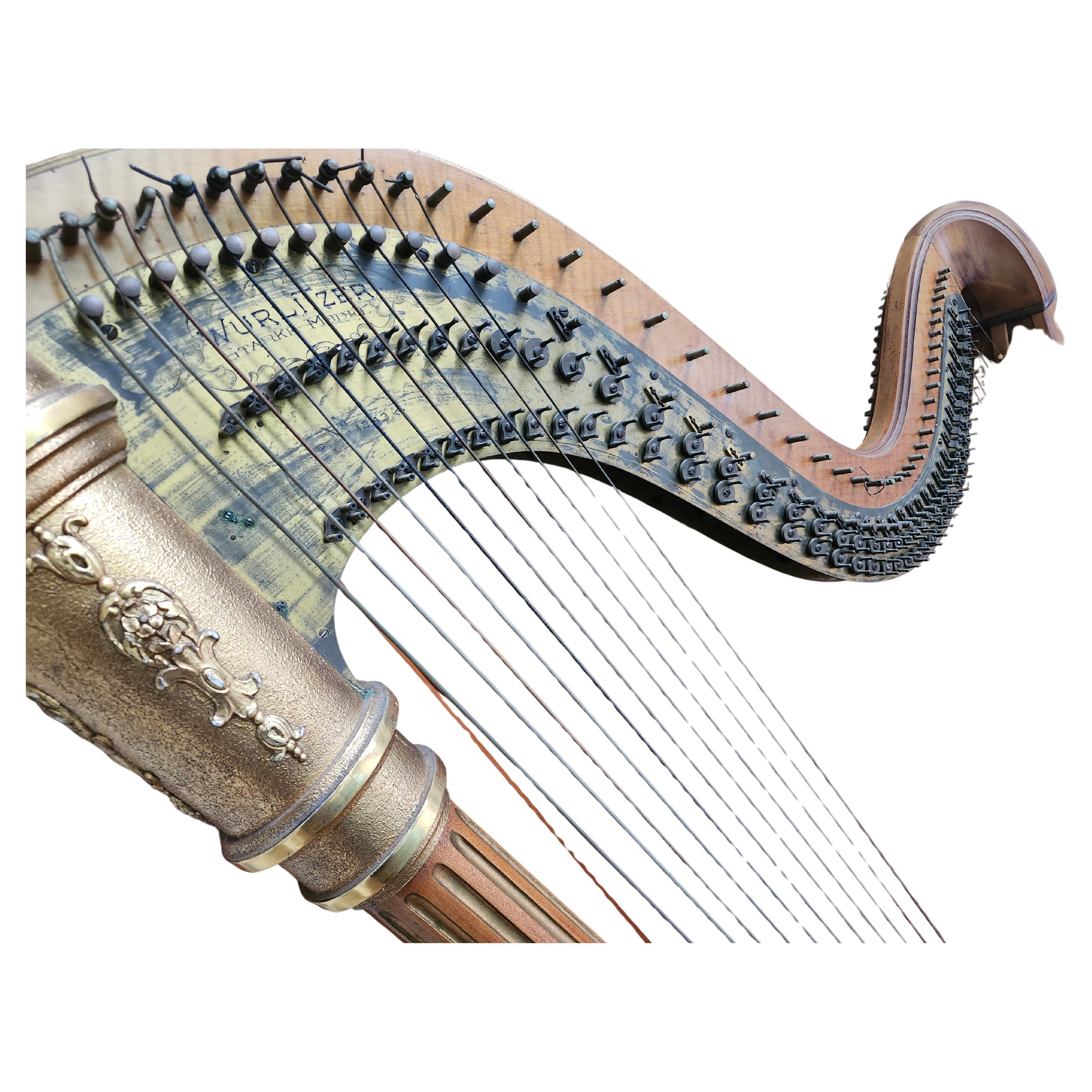 Antique Harp C1920 Rudolph Wurlitzer Gilt W Birdeye Maple & Inlay Starke Model In Good Condition For Sale In Port Jervis, NY