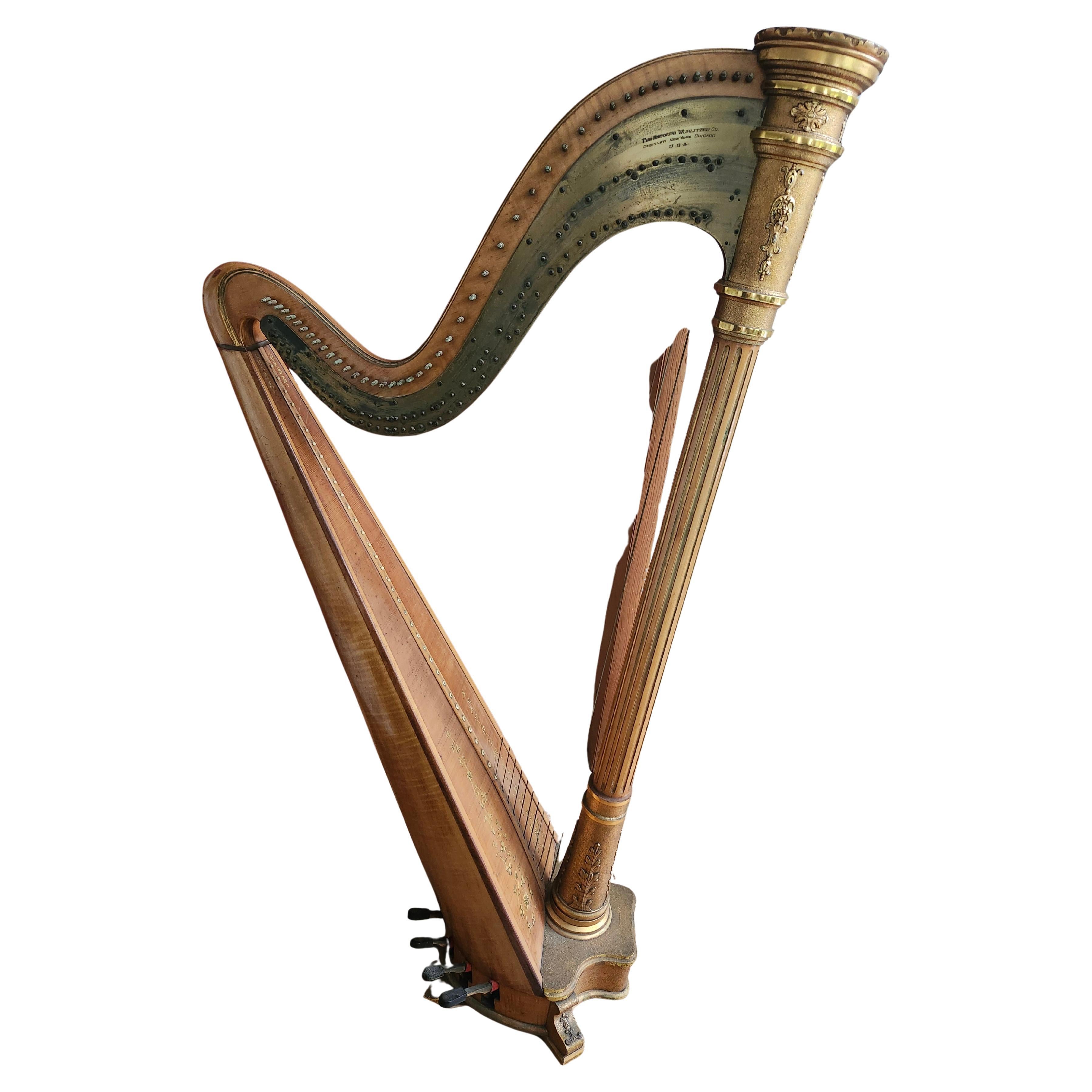 Antique Harp C1920 Rudolph Wurlitzer Gilt W Birdeye Maple & Inlay Starke Model For Sale 2
