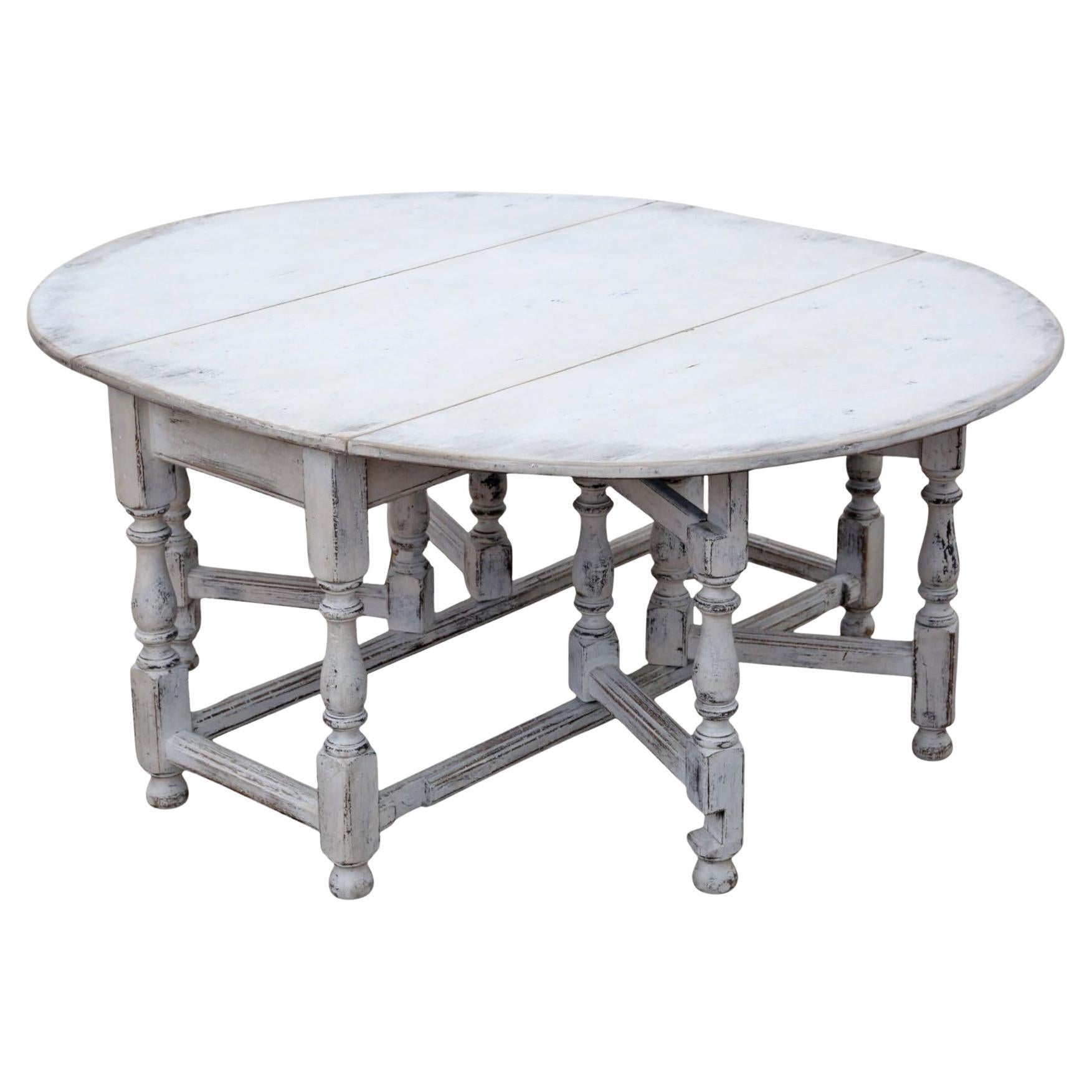 Antique c.1920 Very Large Swedish Drop-Leaf Gateleg Dining Table – Painted For Sale