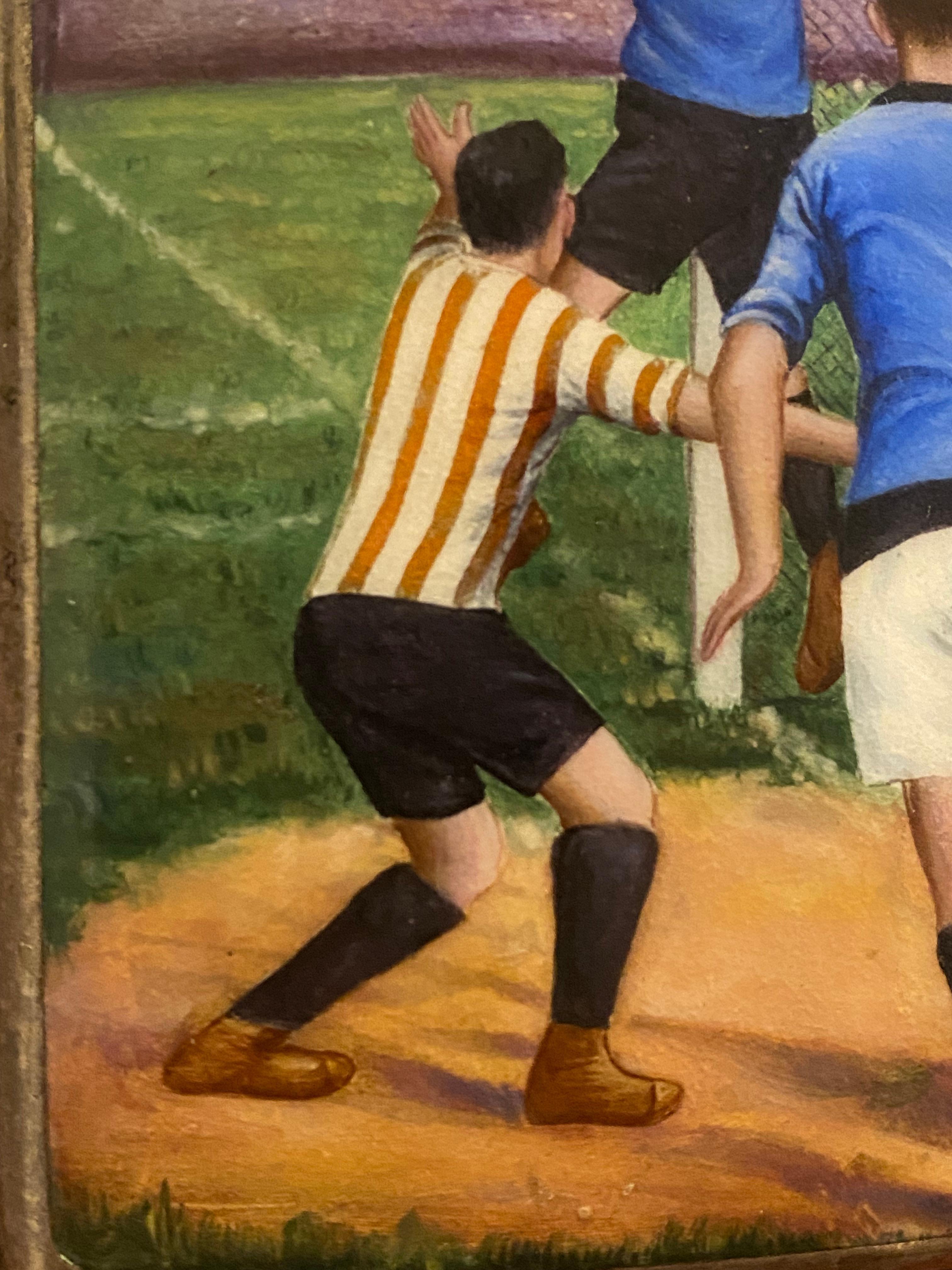 Etui à cigarettes ancien en Alpacca et émail avec scène de football vers 1920 Excellent état - En vente à MELBOURNE, AU