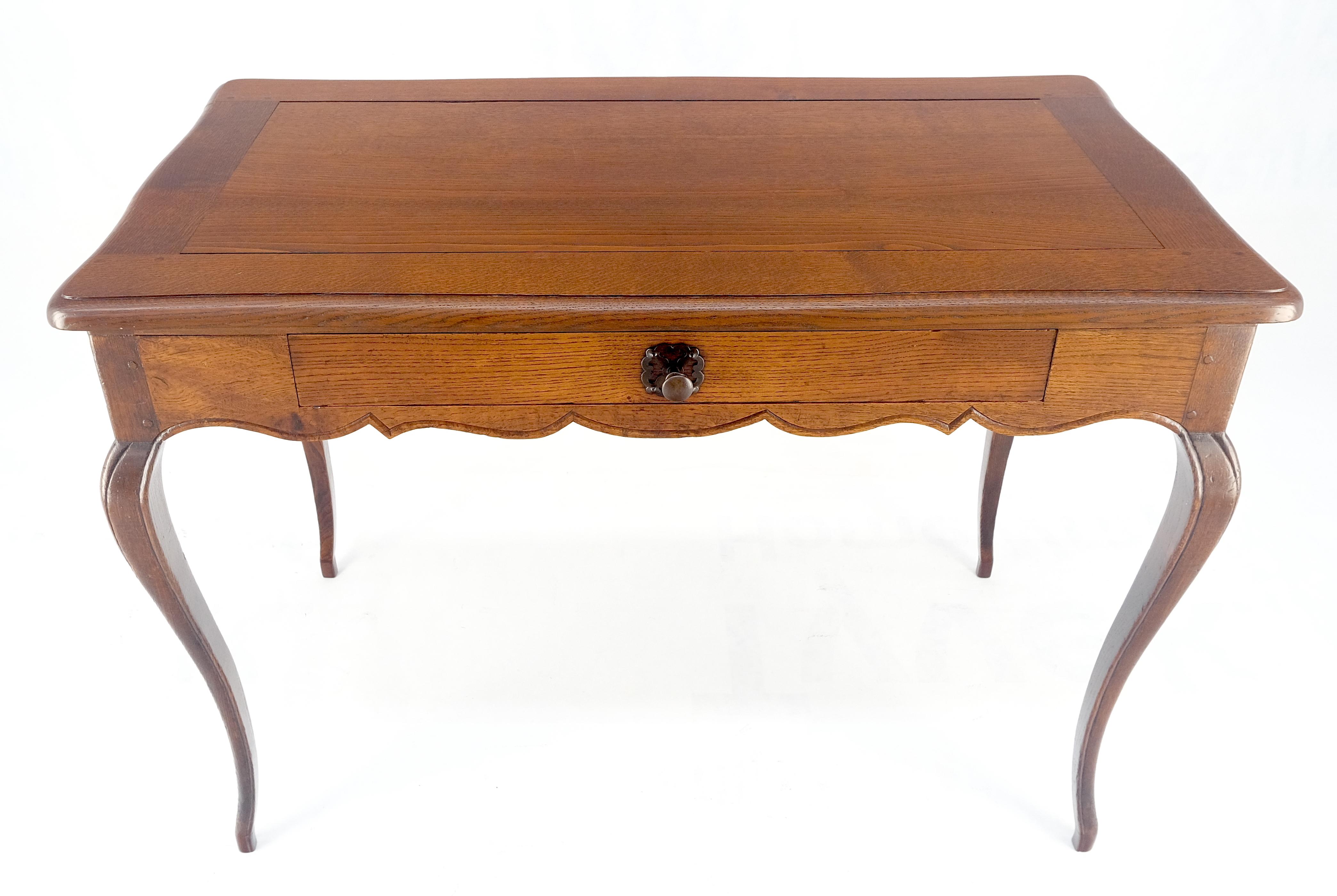 Arts and Crafts Antique c1920s Country Cabriole Leg Solid Oak Light Profile Desk Console Table For Sale