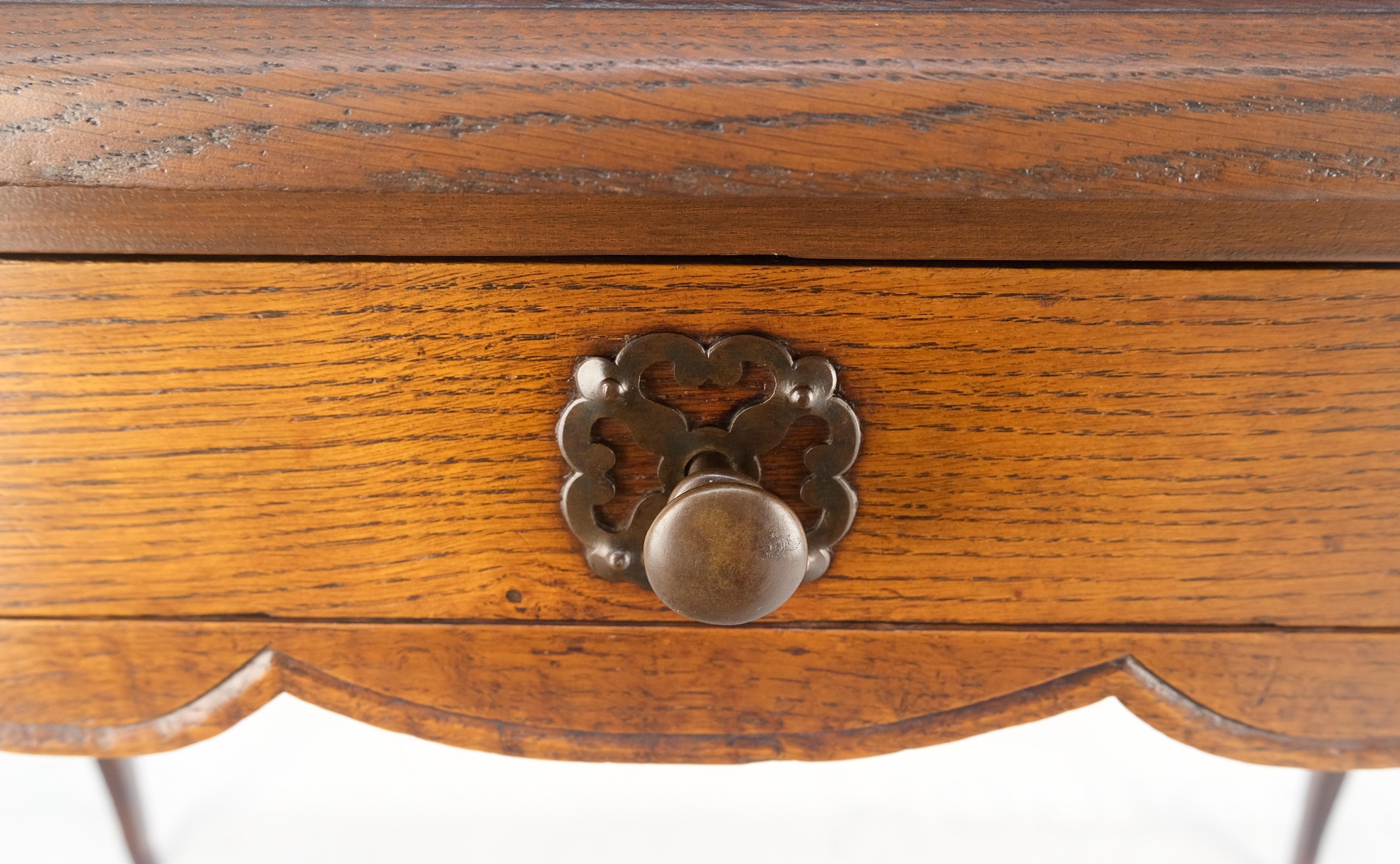 American Antique c1920s Country Cabriole Leg Solid Oak Light Profile Desk Console Table For Sale