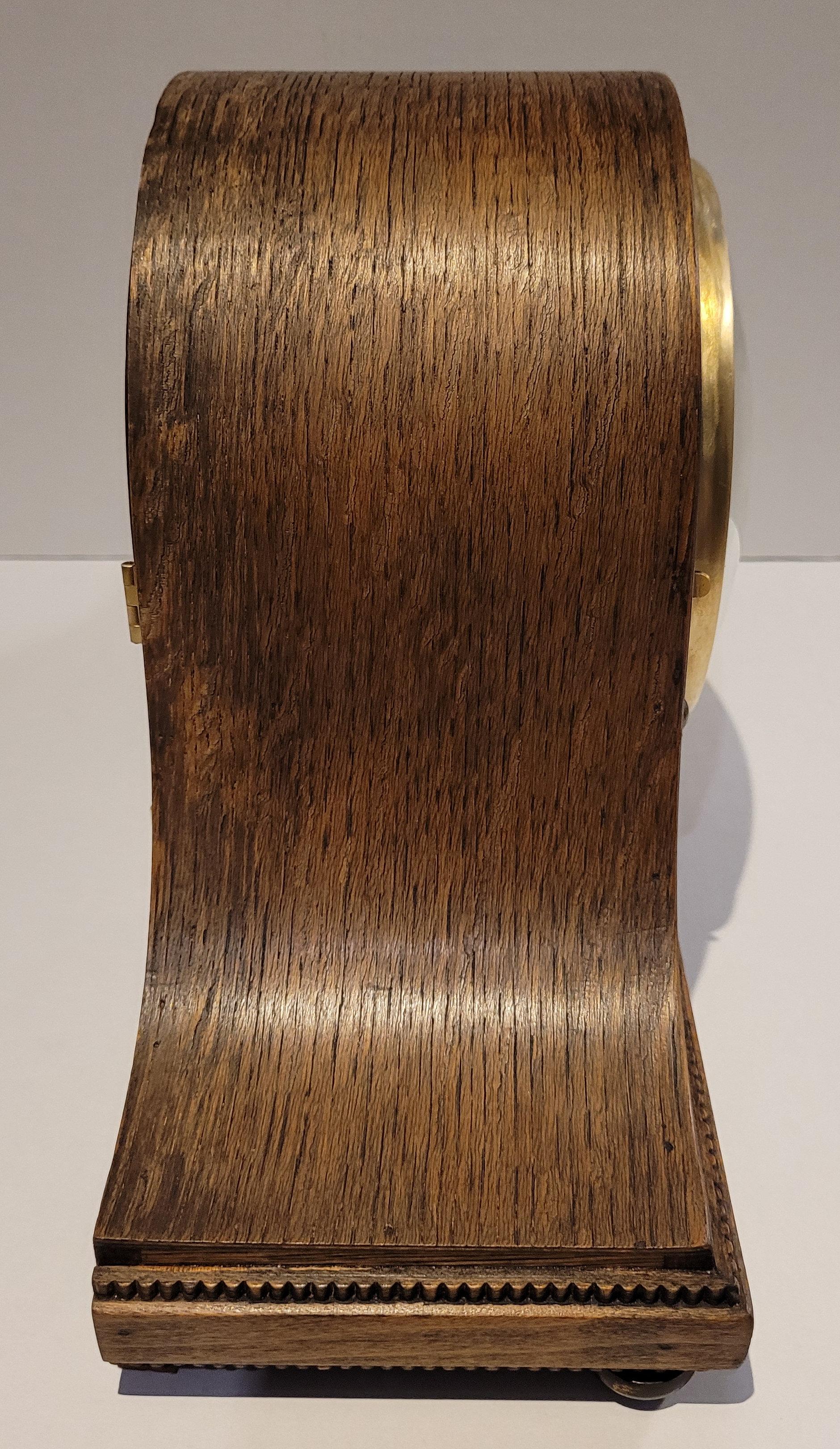 Antique c1920’s English “Empire” Oak Cased Chiming Mantel Clock (Fully Serviced) For Sale 3