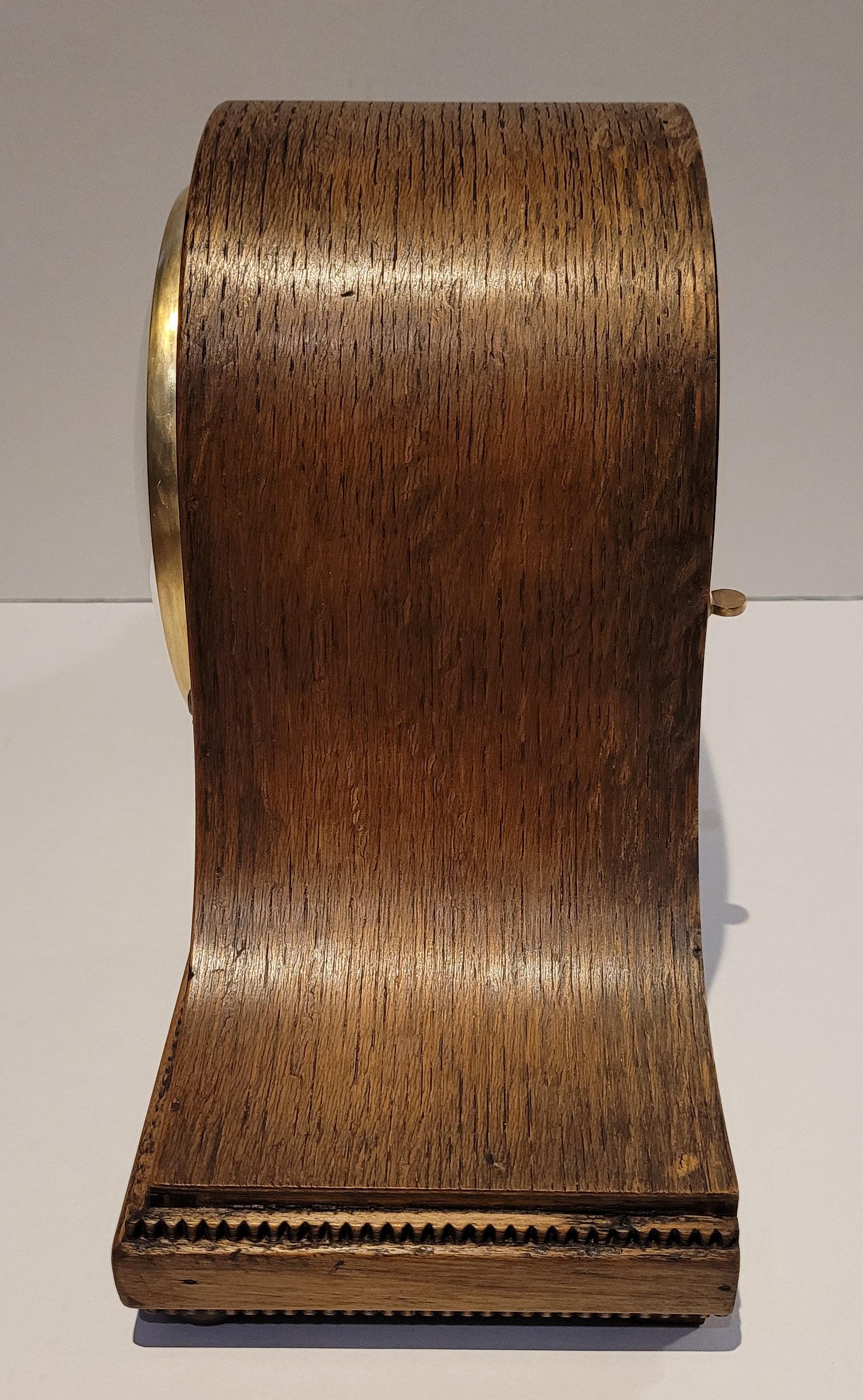 Antique c1920’s English “Empire” Oak Cased Chiming Mantel Clock (Fully Serviced) For Sale 4