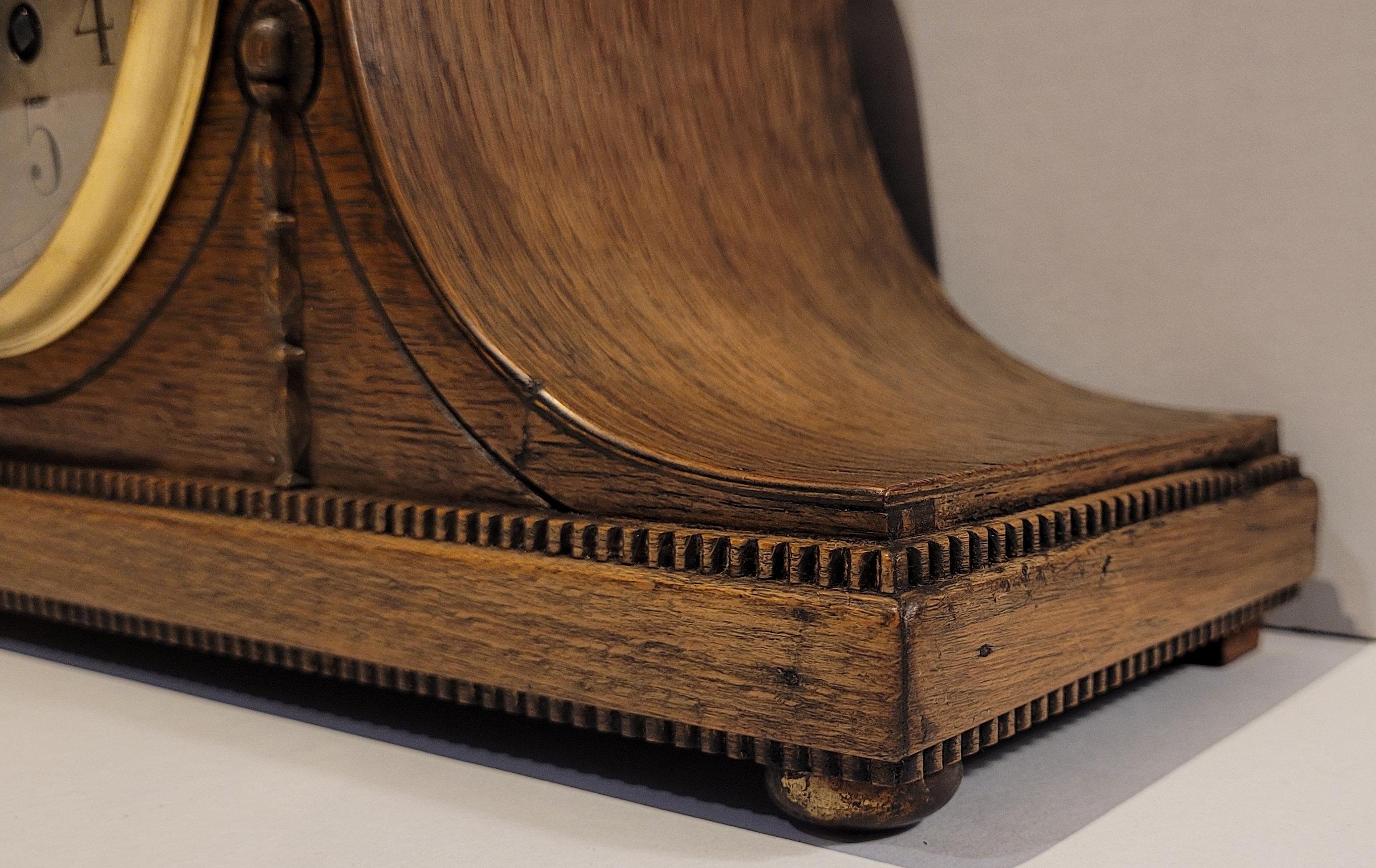 Antique c1920’s English “Empire” Oak Cased Chiming Mantel Clock (Fully Serviced) For Sale 2