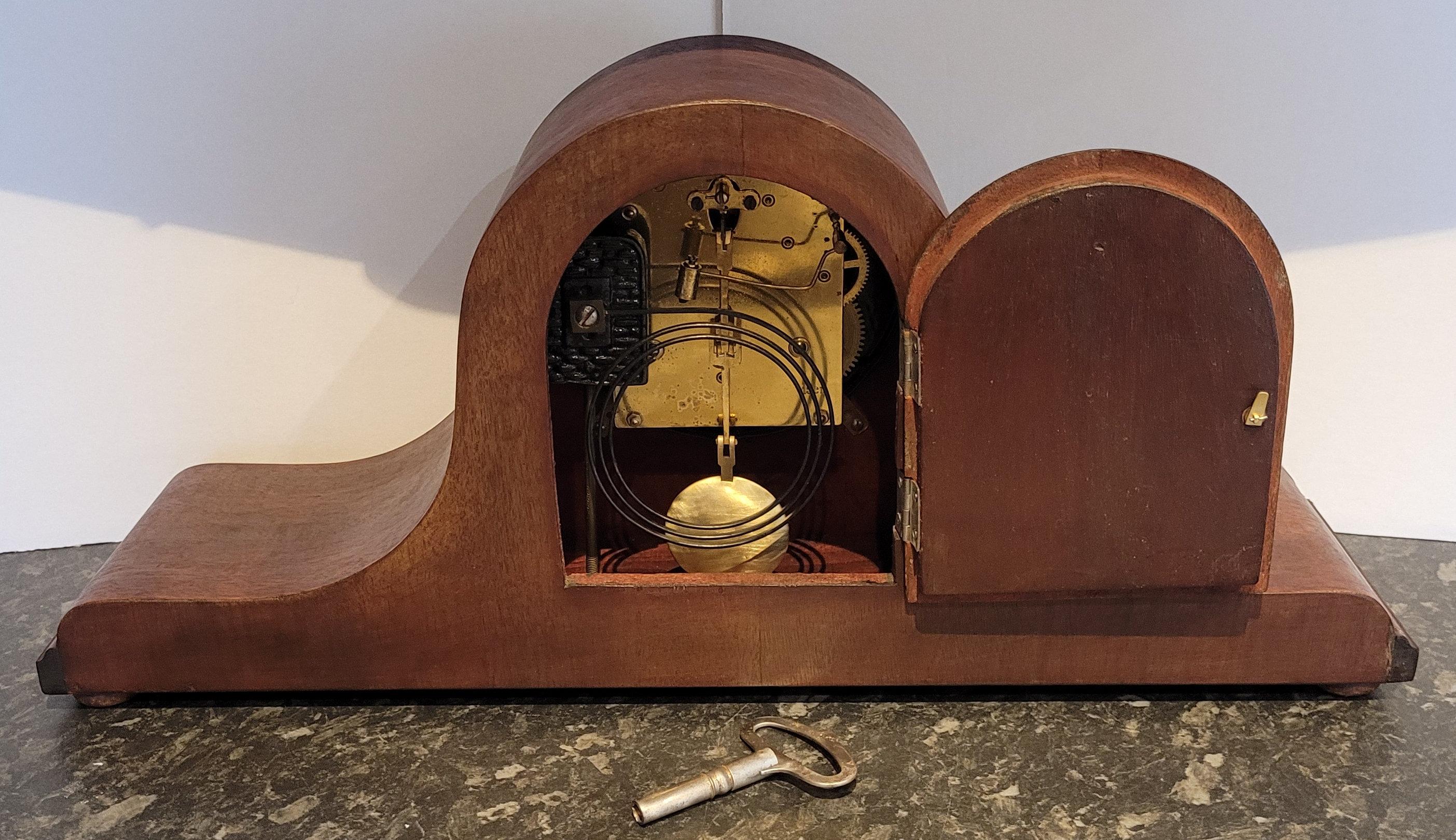 Antique c1920s German Rich Cherry Mahogany Chiming Mantel Clock (Fully Serviced) For Sale 8