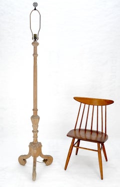 Antique c1920s Very Fine Carved Cerused Oak Tripod Base Floor Lamp MINT