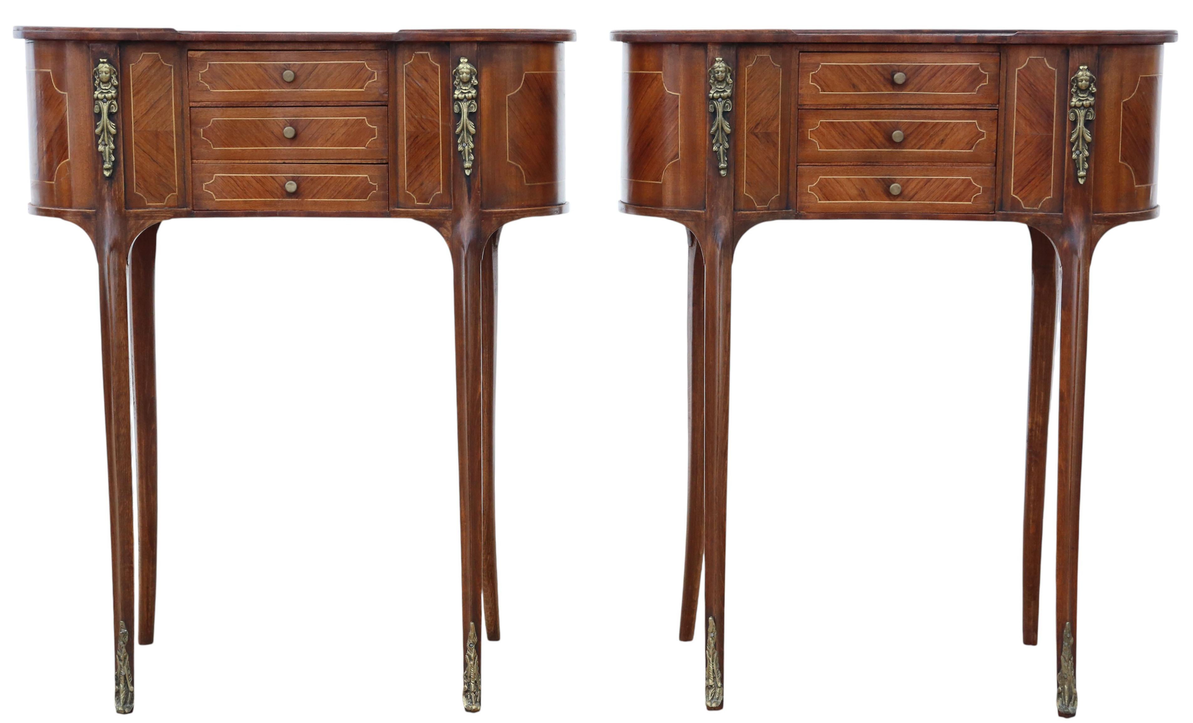 Antique c.1925 Pair of Kidney-Shaped Inlaid Veneer Bedside Tables / Cupboards en vente 5