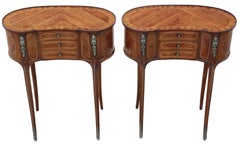 Antique c.1925 Pair of Kidney-Shaped Inlaid Veneer Bedside Tables / Cupboards