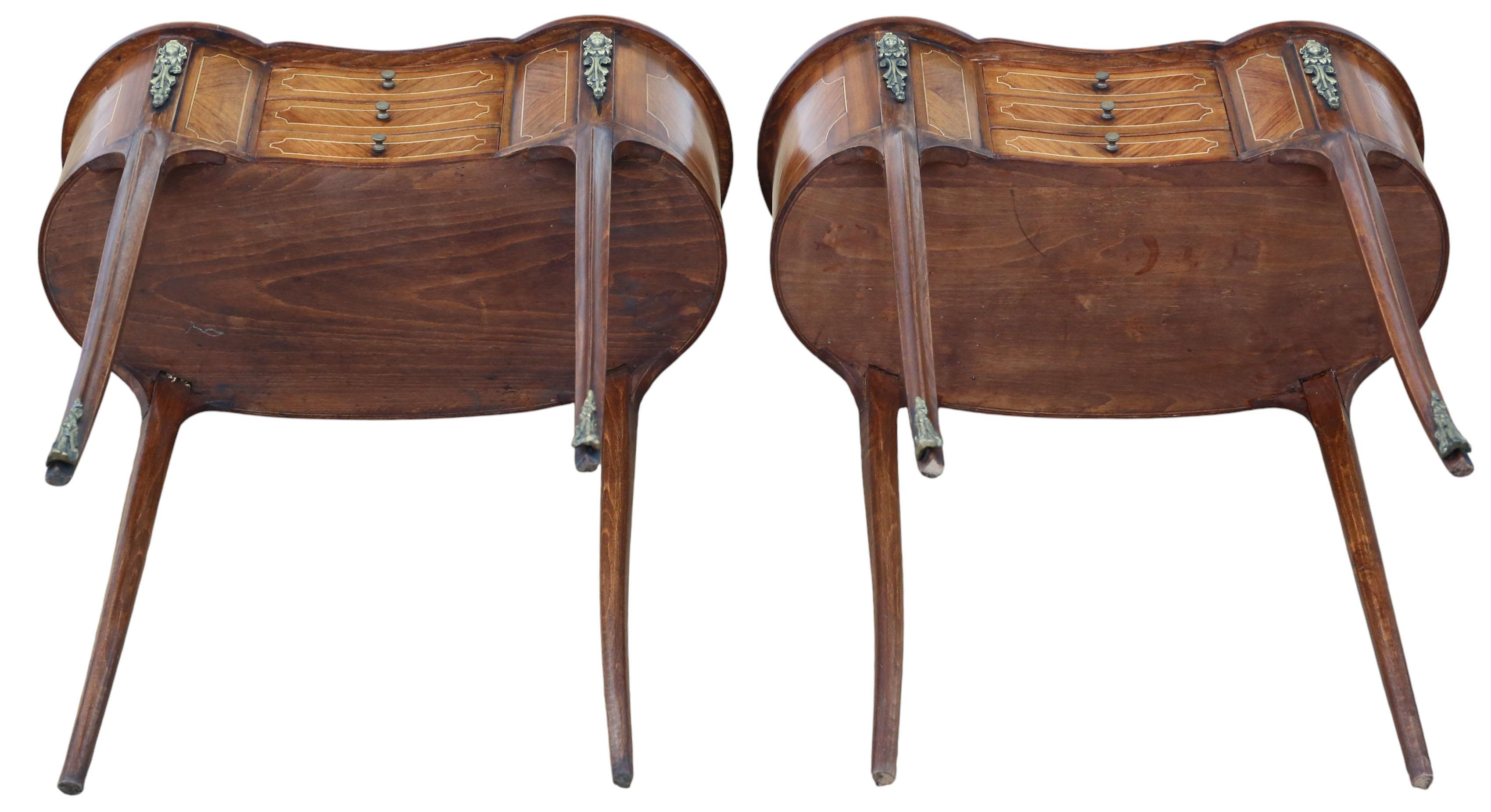 Antique c.1925 Pair of Kidney-Shaped Inlaid Veneer Bedside Tables / Cupboards en vente 2
