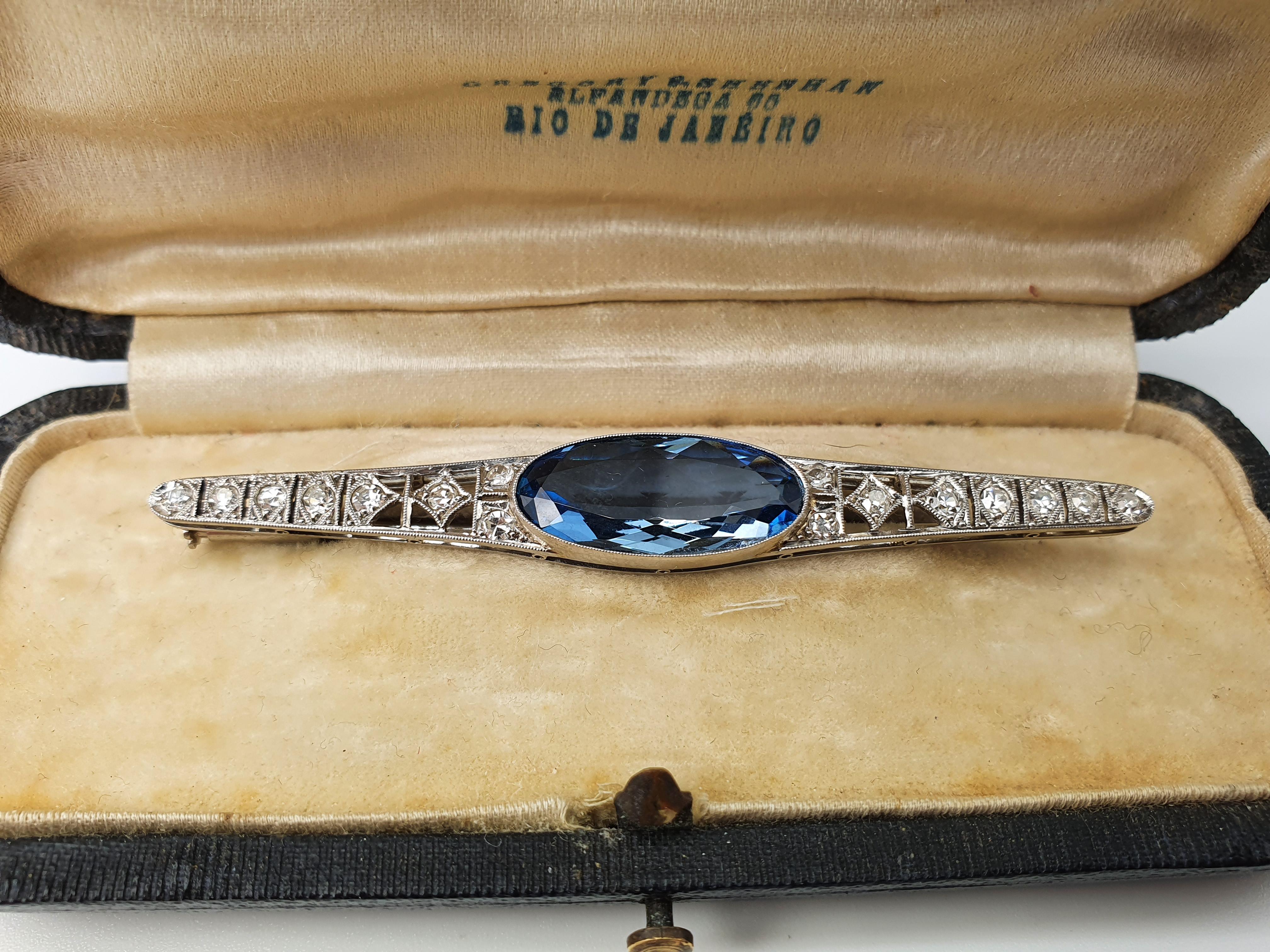 Antique: (c1930) Art Deco Platinum; Diamonds Iolite Brooch by Gregory Sheenan For Sale 2