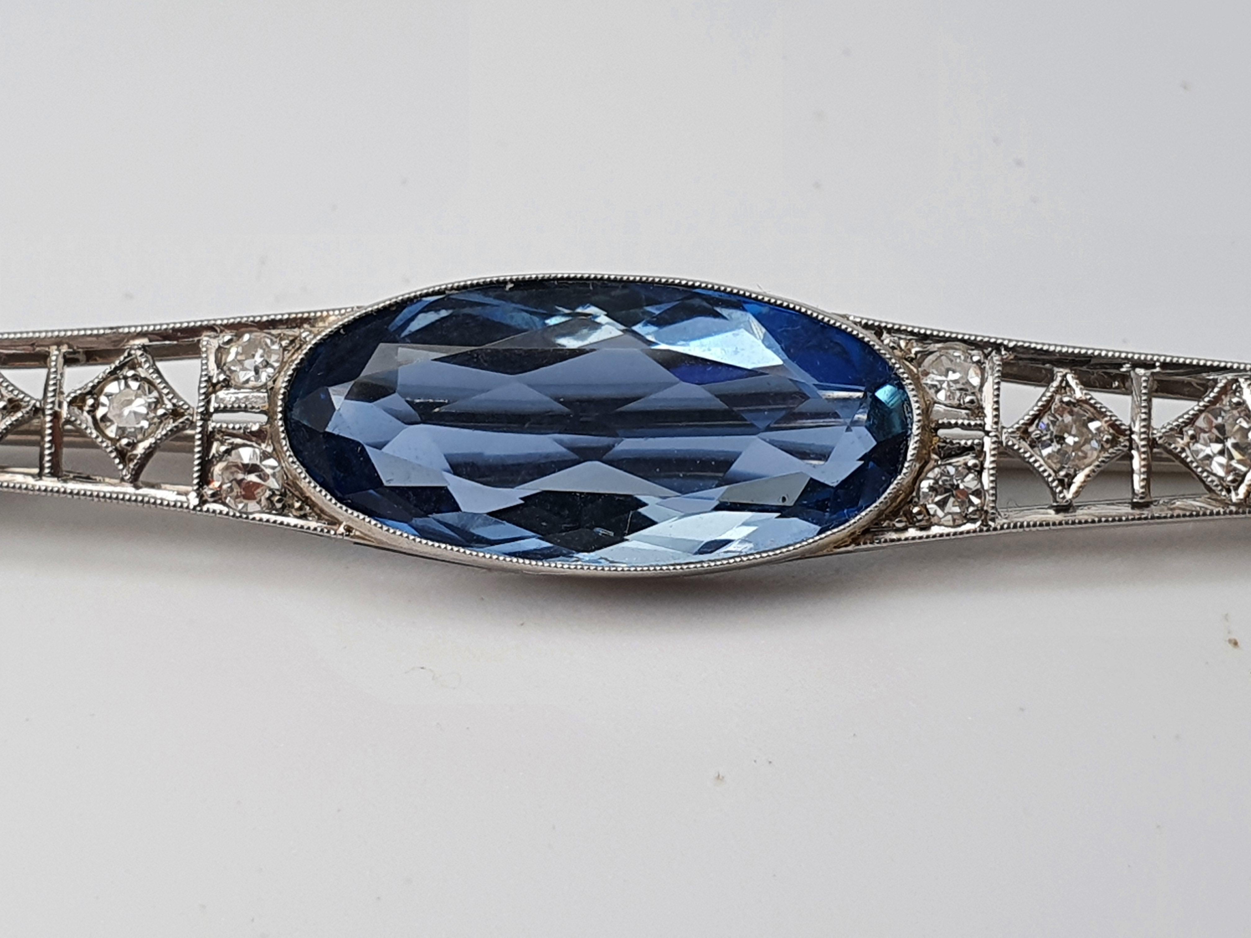 Antique: (c1930) Art Deco Platinum; Diamonds Iolite Brooch by Gregory Sheenan For Sale 3