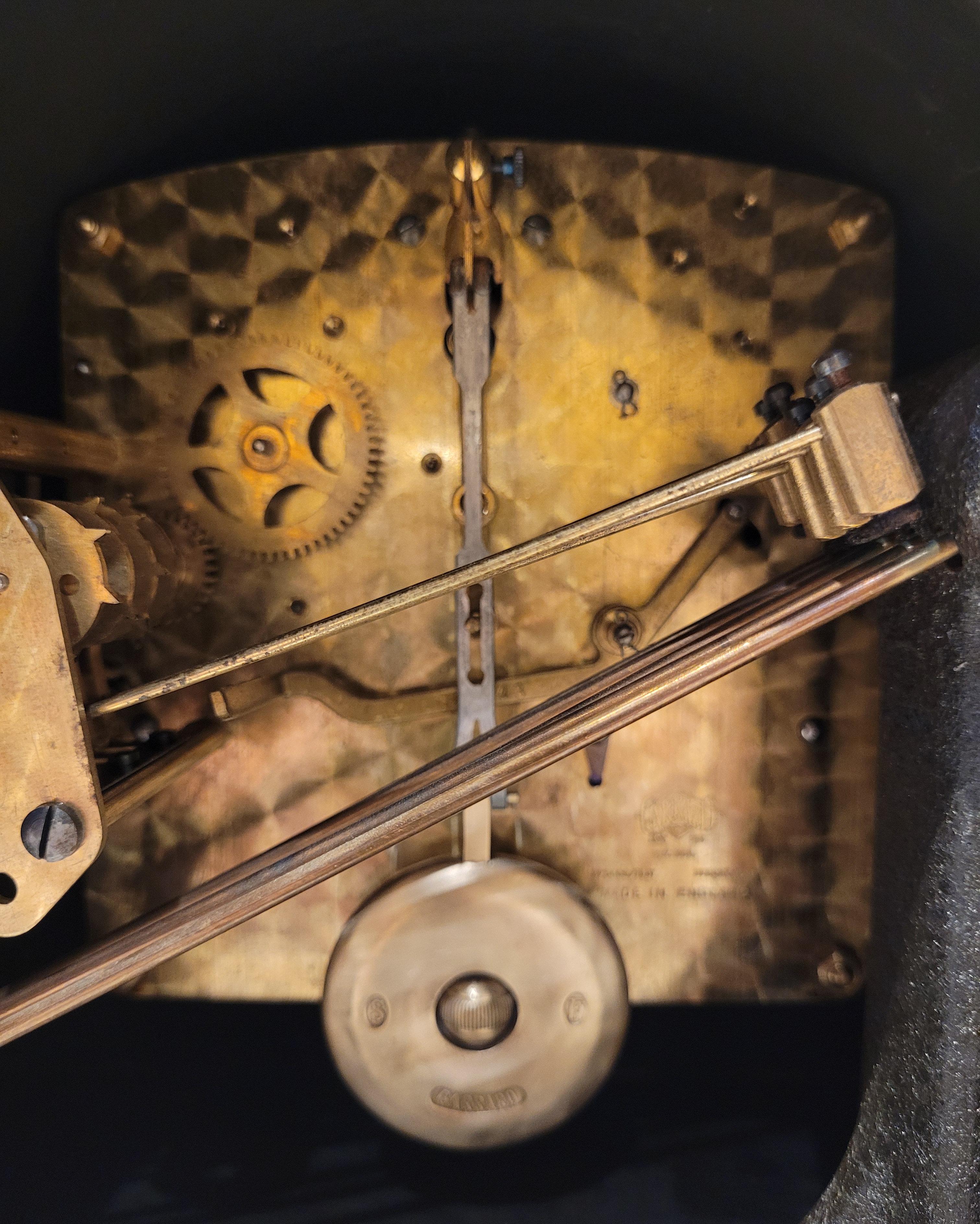 Antique c1930’s “Garrard” Walnut Art Deco Westminster Chiming Clock (Serviced) For Sale 9