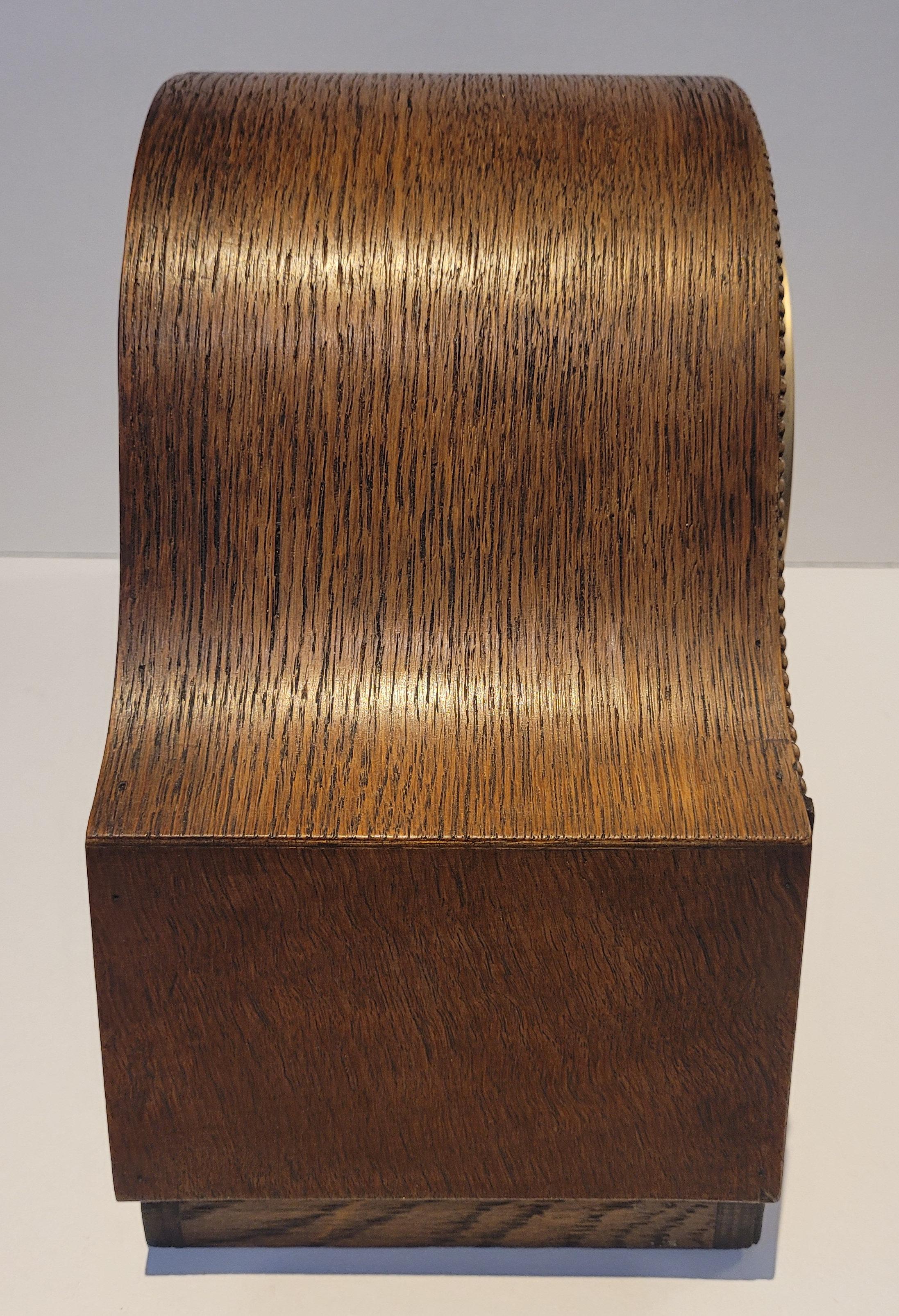 Antique c1930’s German Art Deco Oak Westminster Chiming Mantel Clock (Serviced) For Sale 6