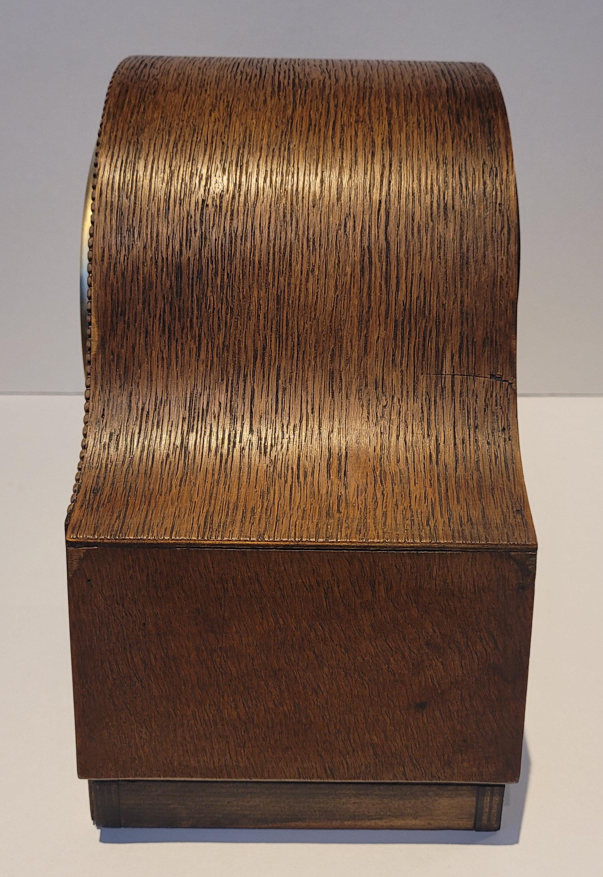 Antique c1930’s German Art Deco Oak Westminster Chiming Mantel Clock (Serviced) For Sale 7