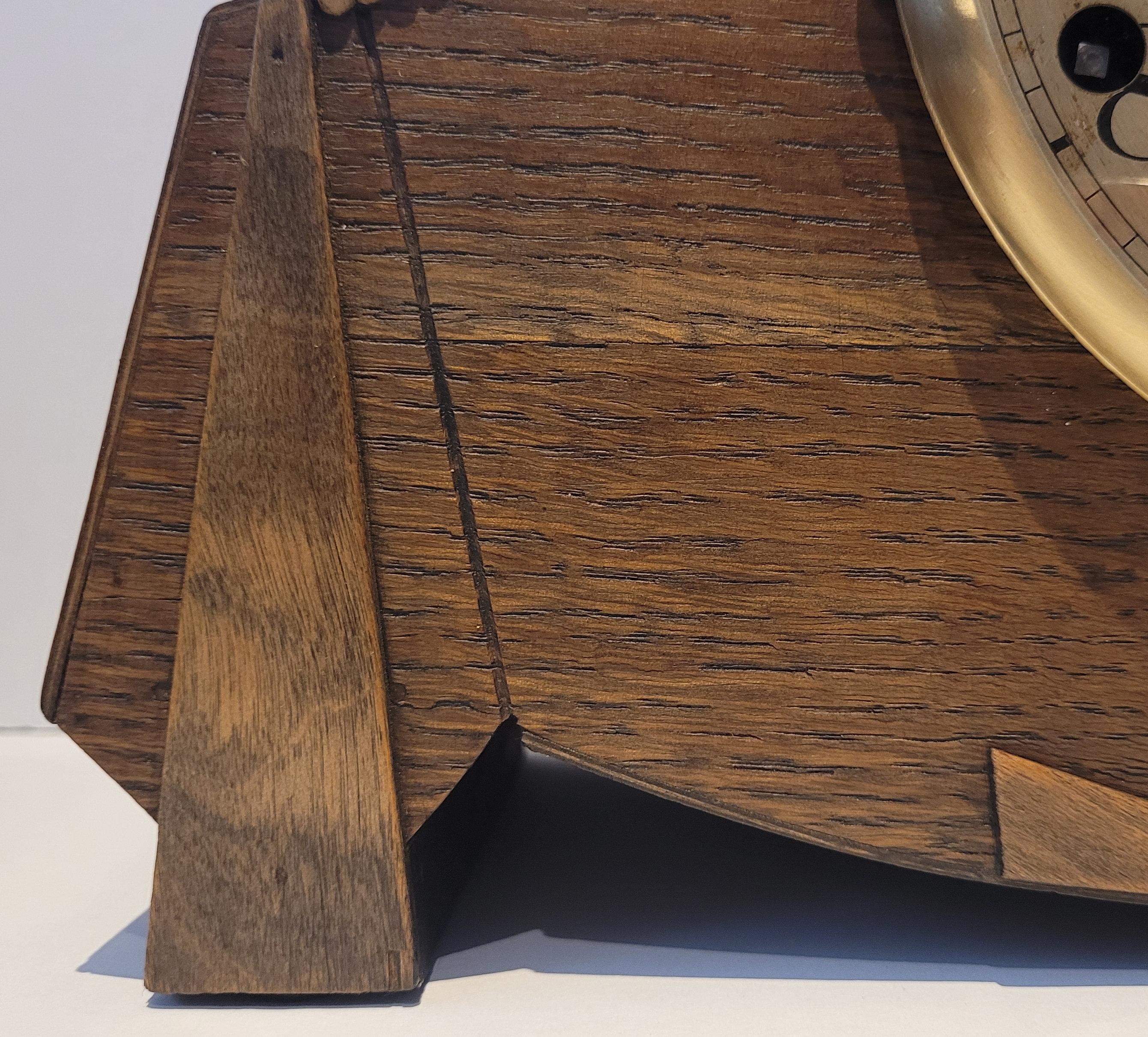Antique c1930’s German Art Deco Oak Westminster Chiming Mantel Clock (Serviced) For Sale 1