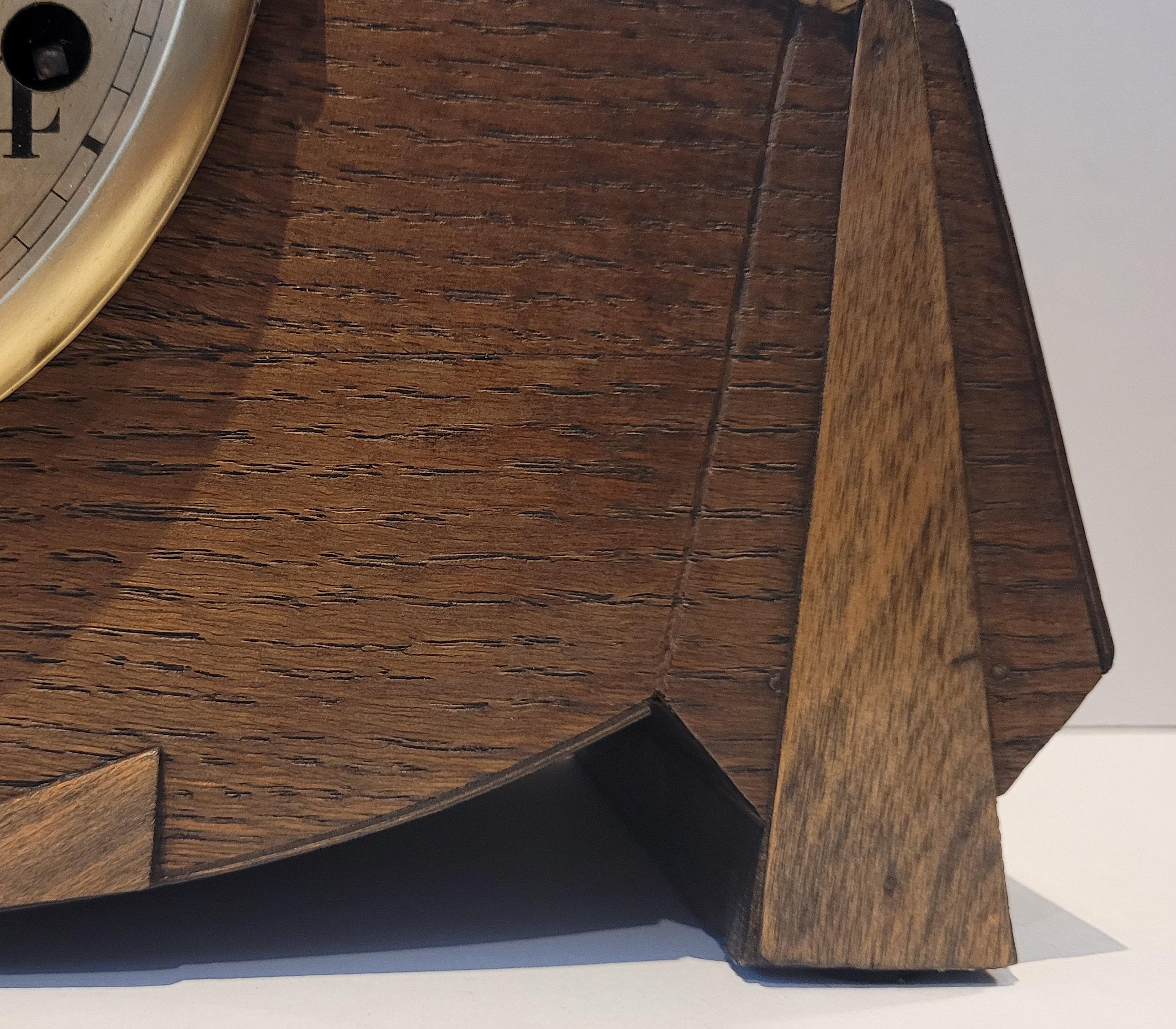 Antique c1930’s German Art Deco Oak Westminster Chiming Mantel Clock (Serviced) For Sale 3