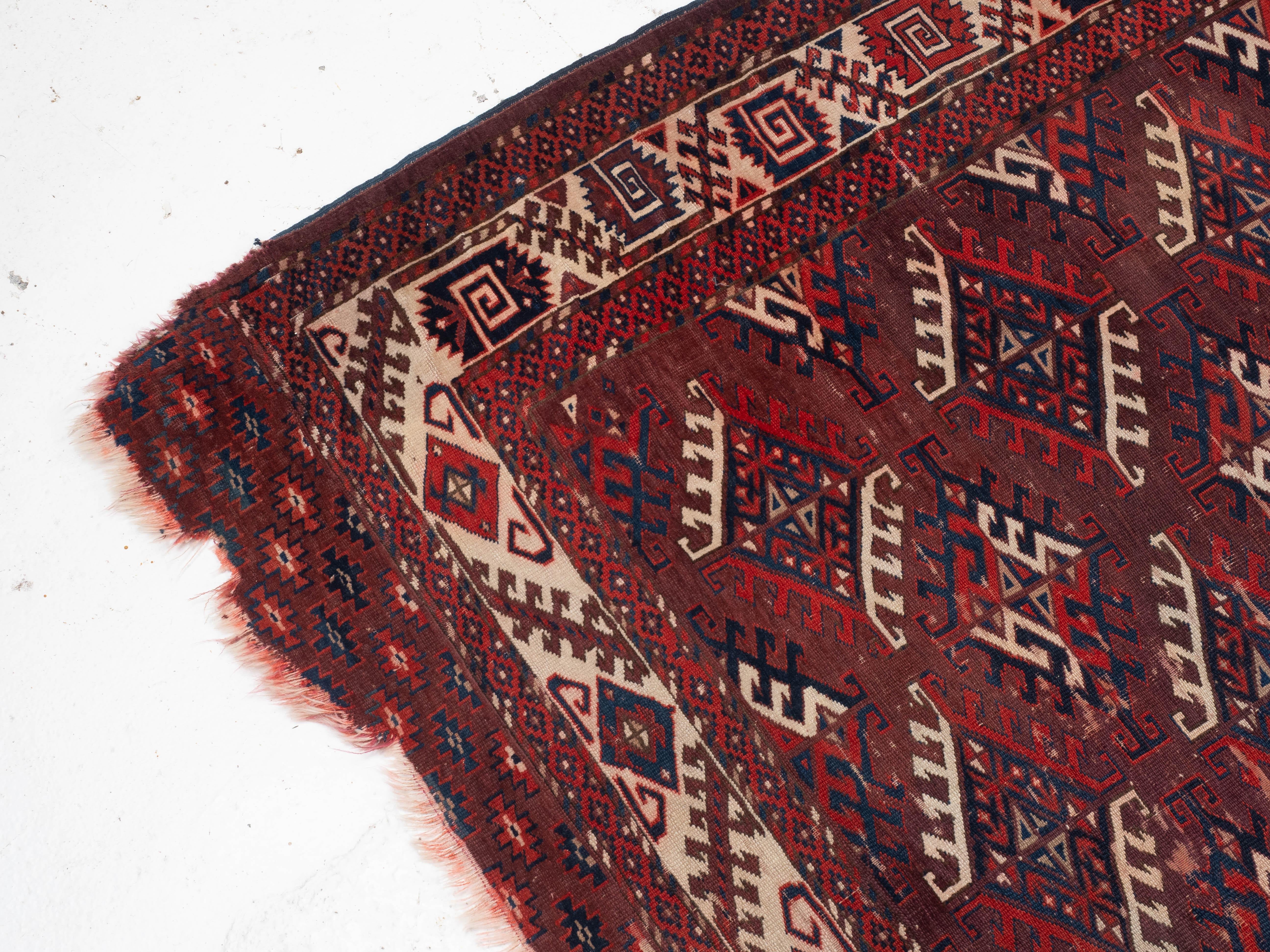 Antico tappeto turkmeno Yomut del XIX secolo Dyrnak Guls (Tappeto orientale tessuto a mano) in vendita 5