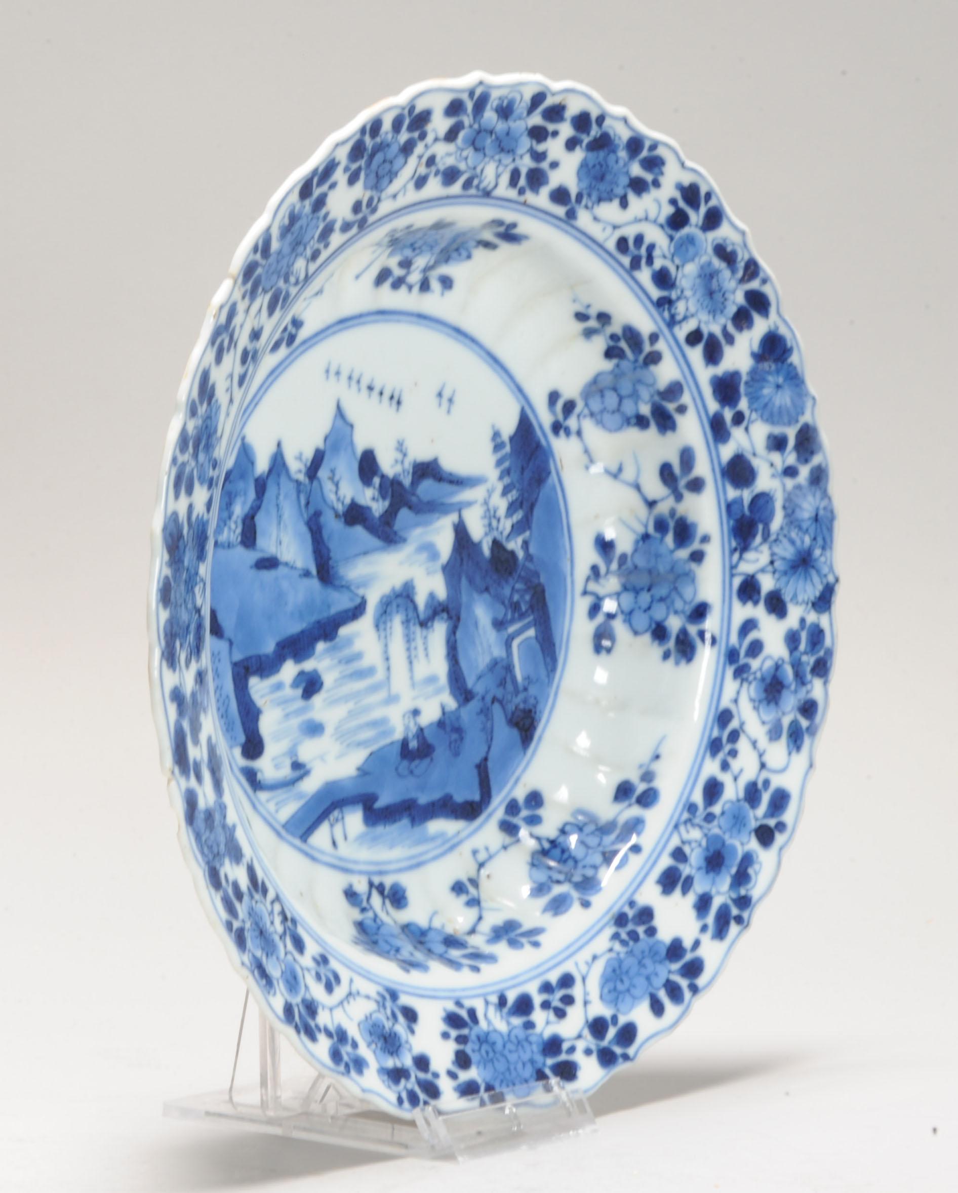 Antiguo Ca 1700 Porcelana China Kangxi Azul y Blanca Placa Xieyi Paisaje siglo XVIII y antes en venta