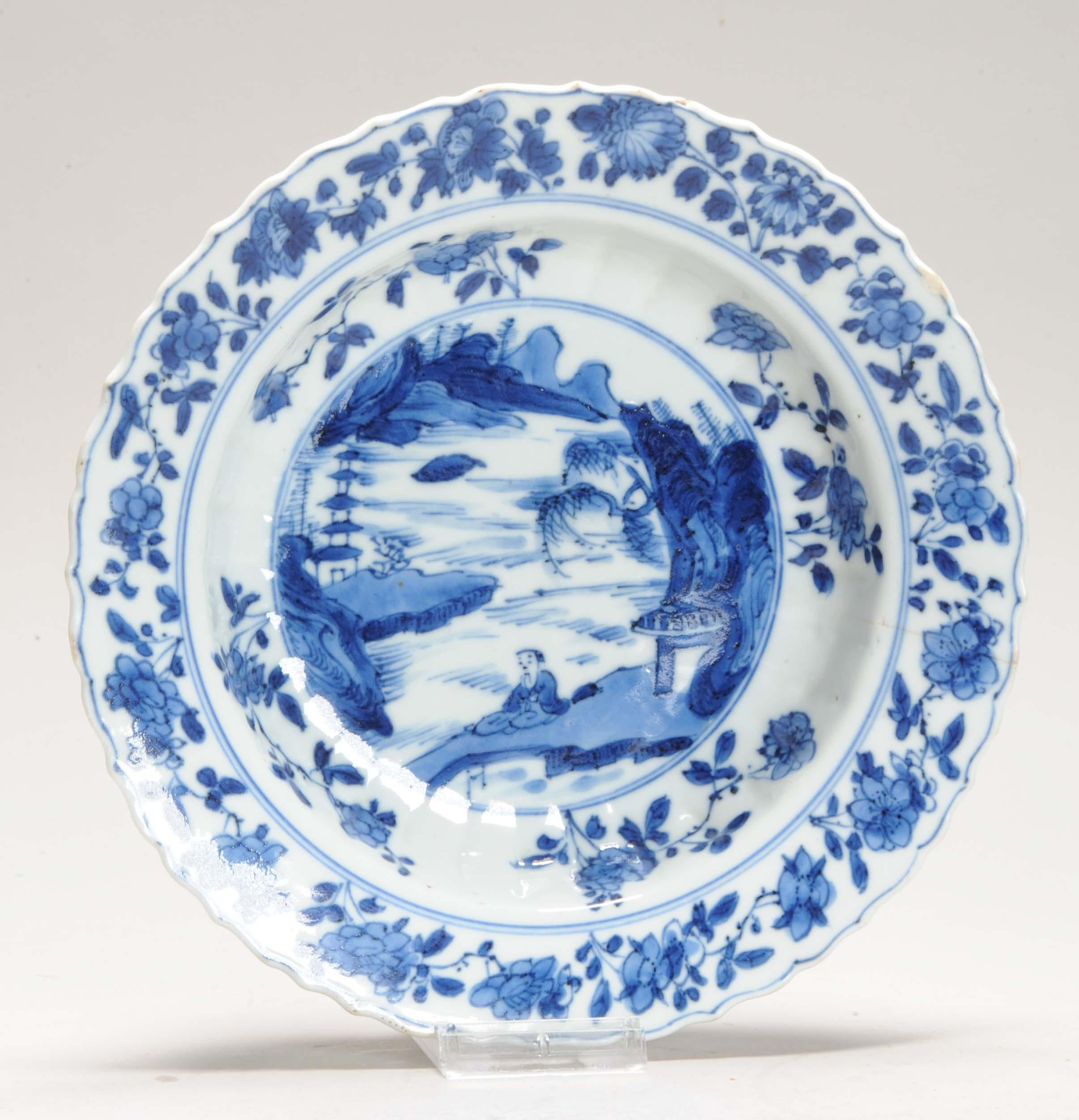 Antiguo Ca 1700 Porcelana China Kangxi Azul y Blanca Placa Xieyi Paisaje siglo XVIII y antes en venta
