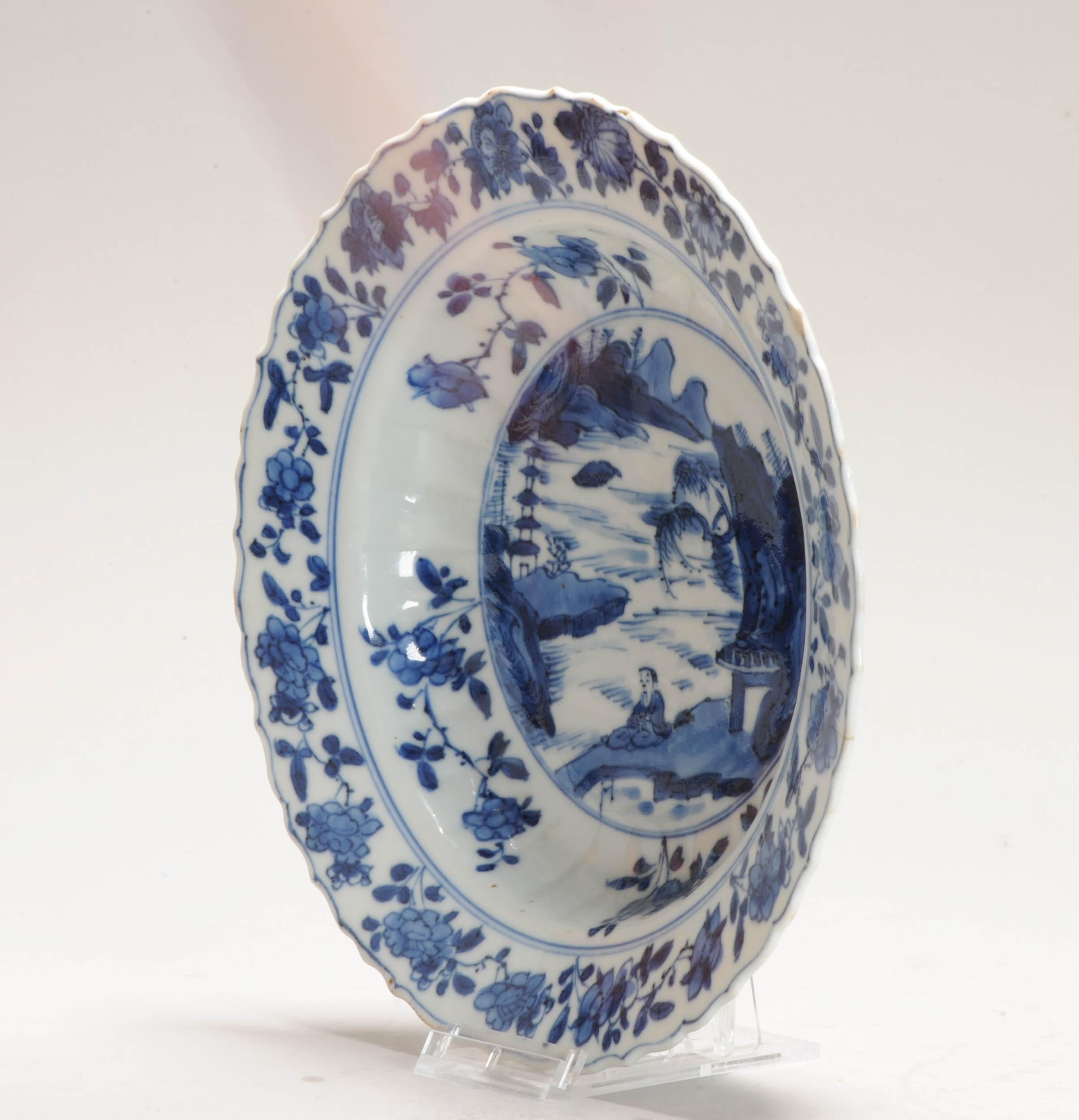 Antiguo Ca 1700 Porcelana China Kangxi Azul y Blanca Placa Xieyi Paisaje en venta 1