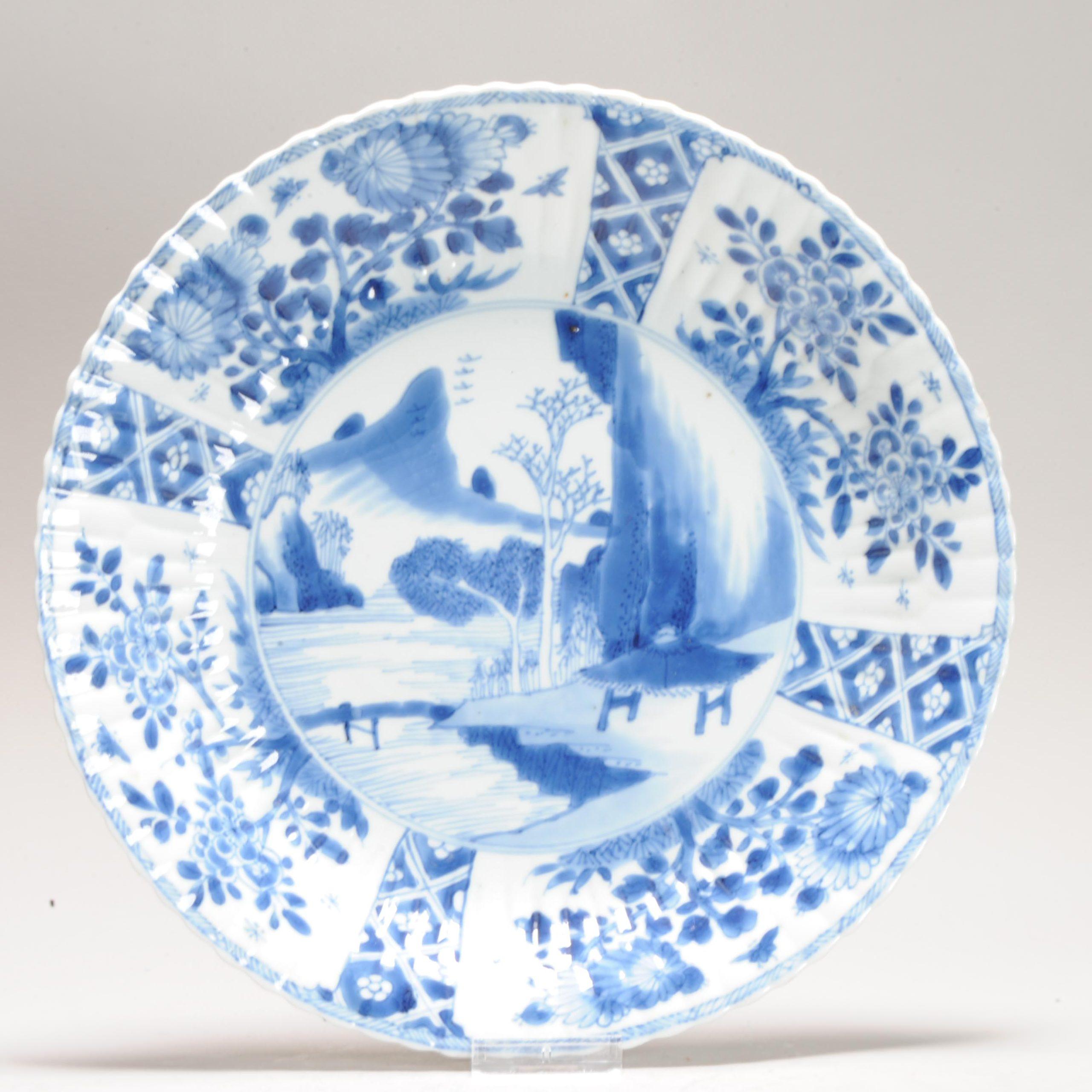 Antiguo Ca 1700 Porcelana China Kangxi Azul y Blanca Placa Xieyi Paisaje en venta 1