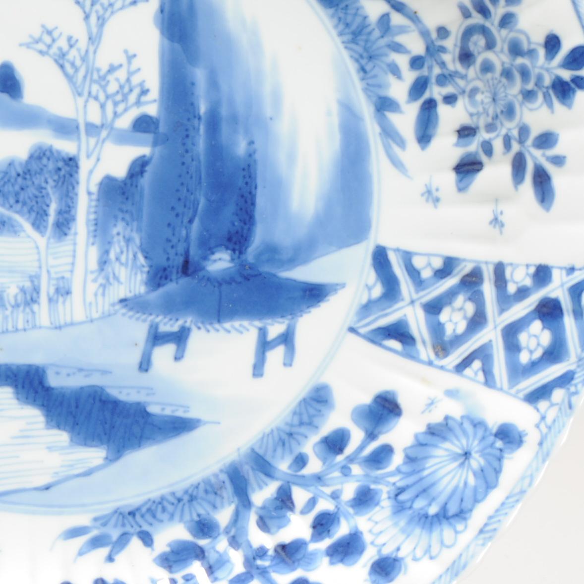 Antiguo Ca 1700 Porcelana China Kangxi Azul y Blanca Placa Xieyi Paisaje en venta 2