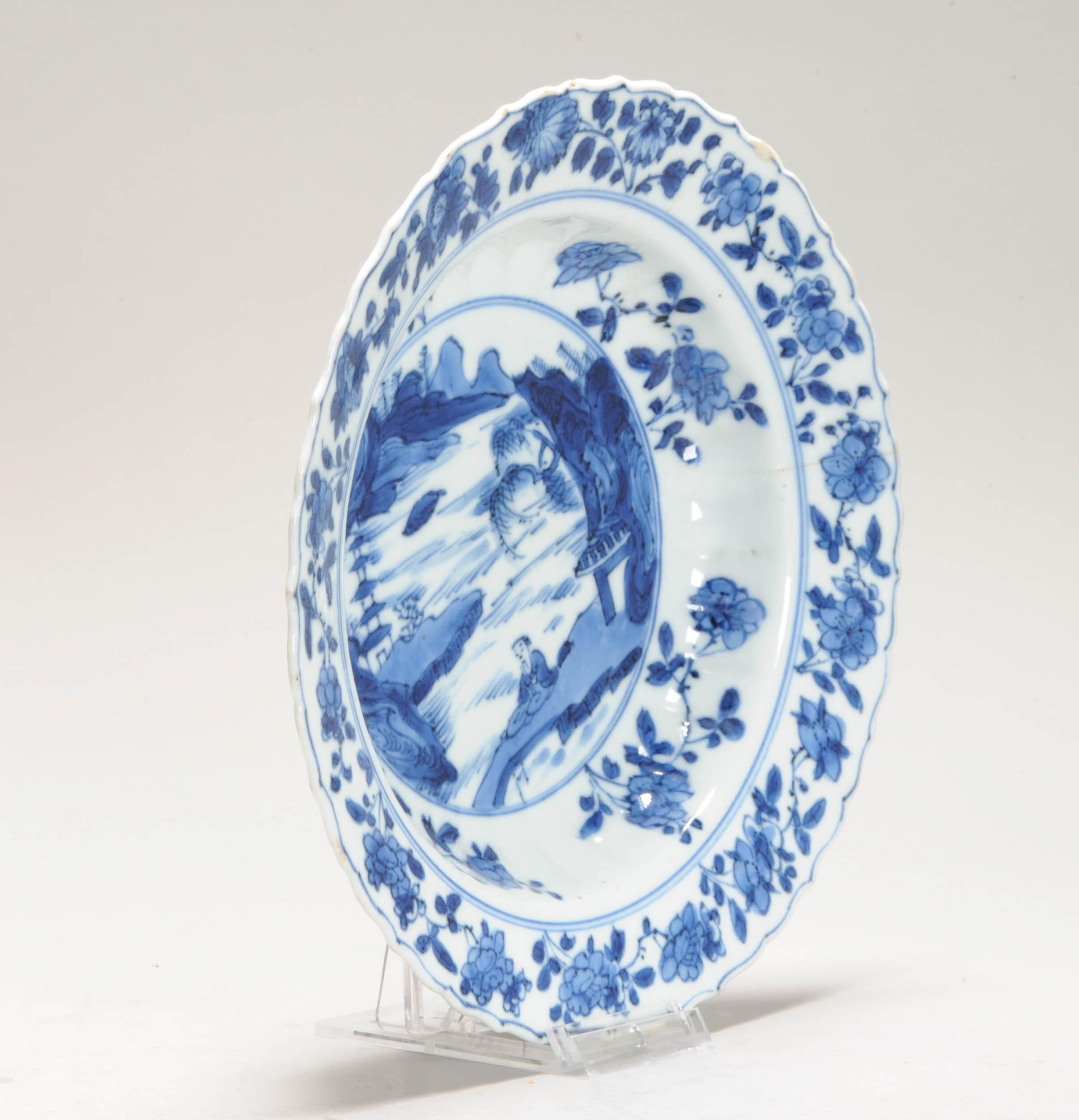 Antiguo Ca 1700 Porcelana China Kangxi Azul y Blanca Placa Xieyi Paisaje en venta 3