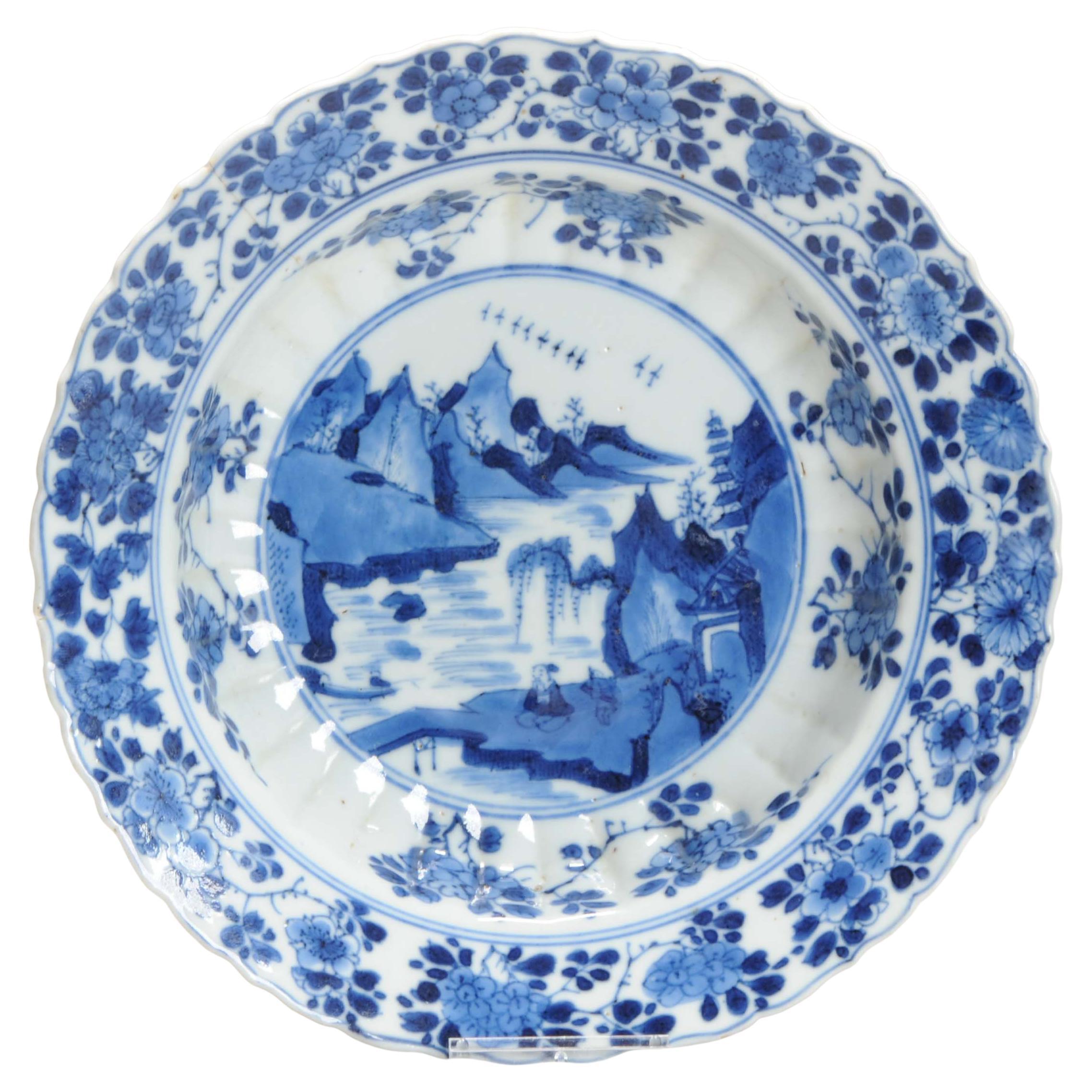 Antiguo Ca 1700 Porcelana China Kangxi Azul y Blanca Placa Xieyi Paisaje en venta
