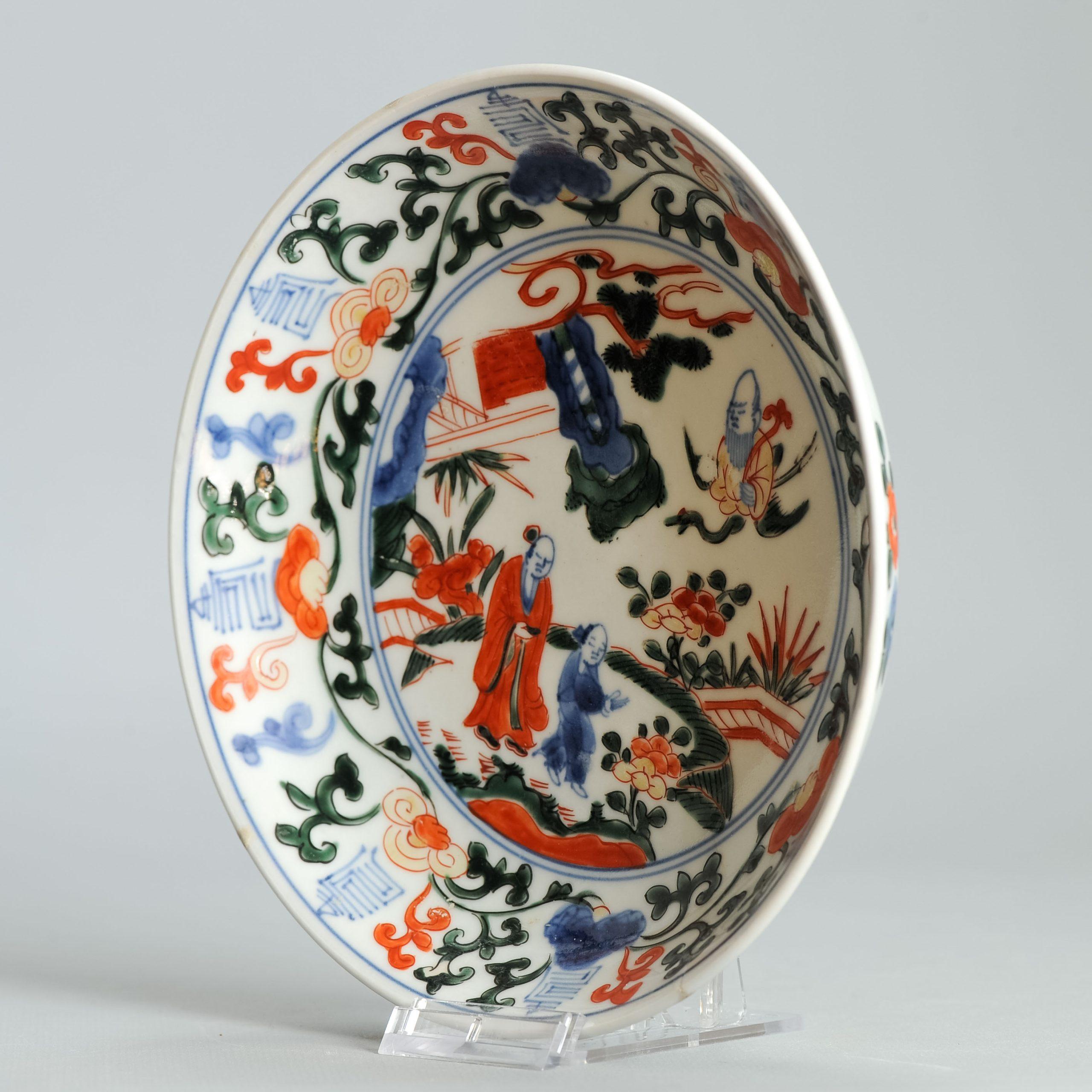 Antico piatto di porcellana giapponese Arita del 1700 circa, stile Wucai Wanli con marchio Shou Lao in vendita 6