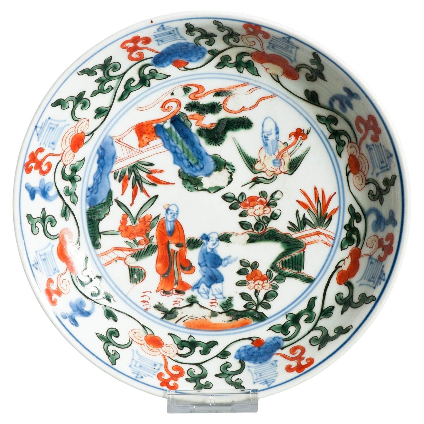 Antique ca 1700 Assiette en porcelaine japonaise Arita style Wucai Wanli Marqué Shou Lao