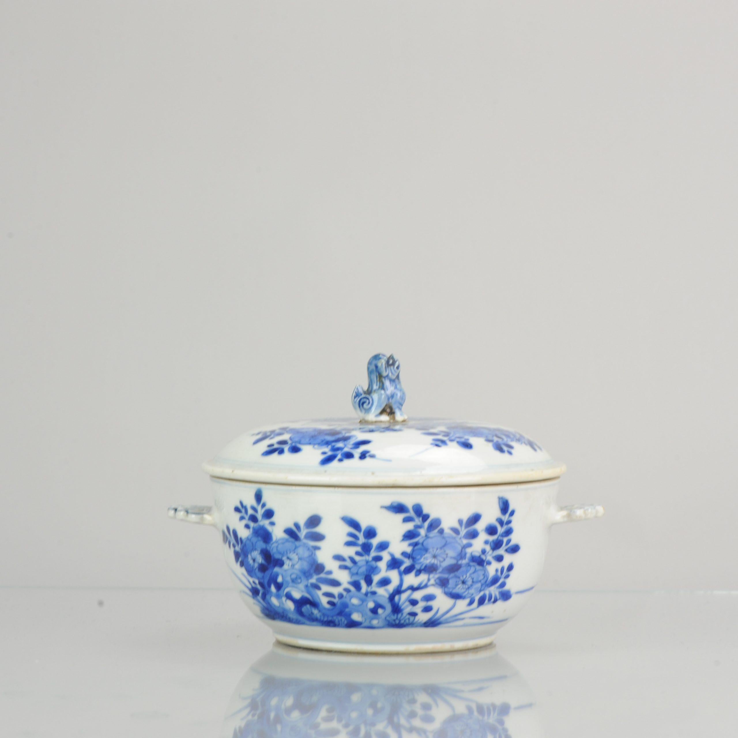 Antique circa 1700 Kangxi Cobalt Blue Tureen Chinese Porcelain China Top Qu 10
