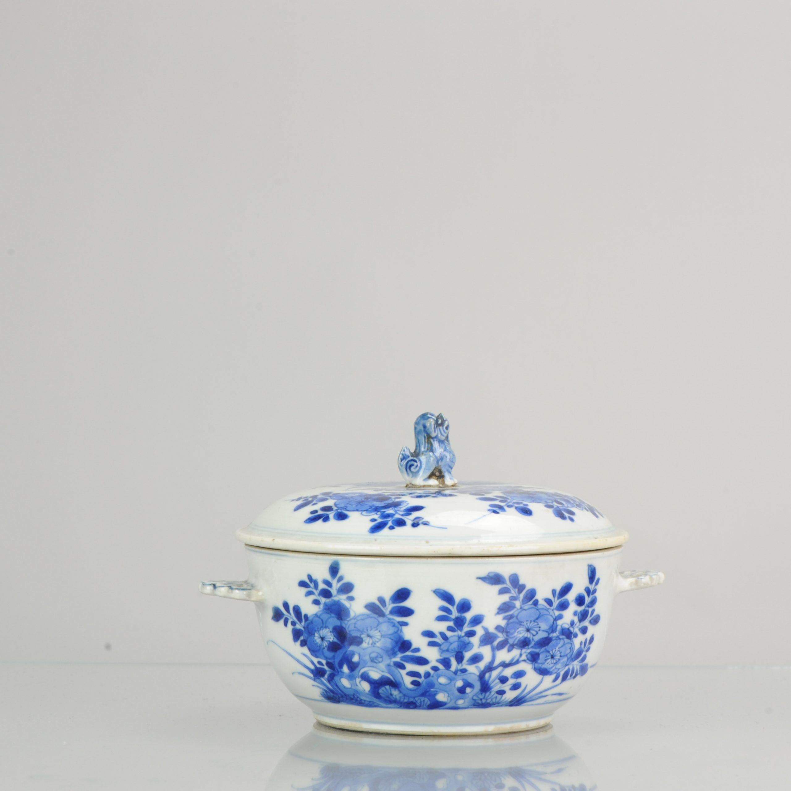 Antique circa 1700 Kangxi Cobalt Blue Tureen Chinese Porcelain China Top Qu 11