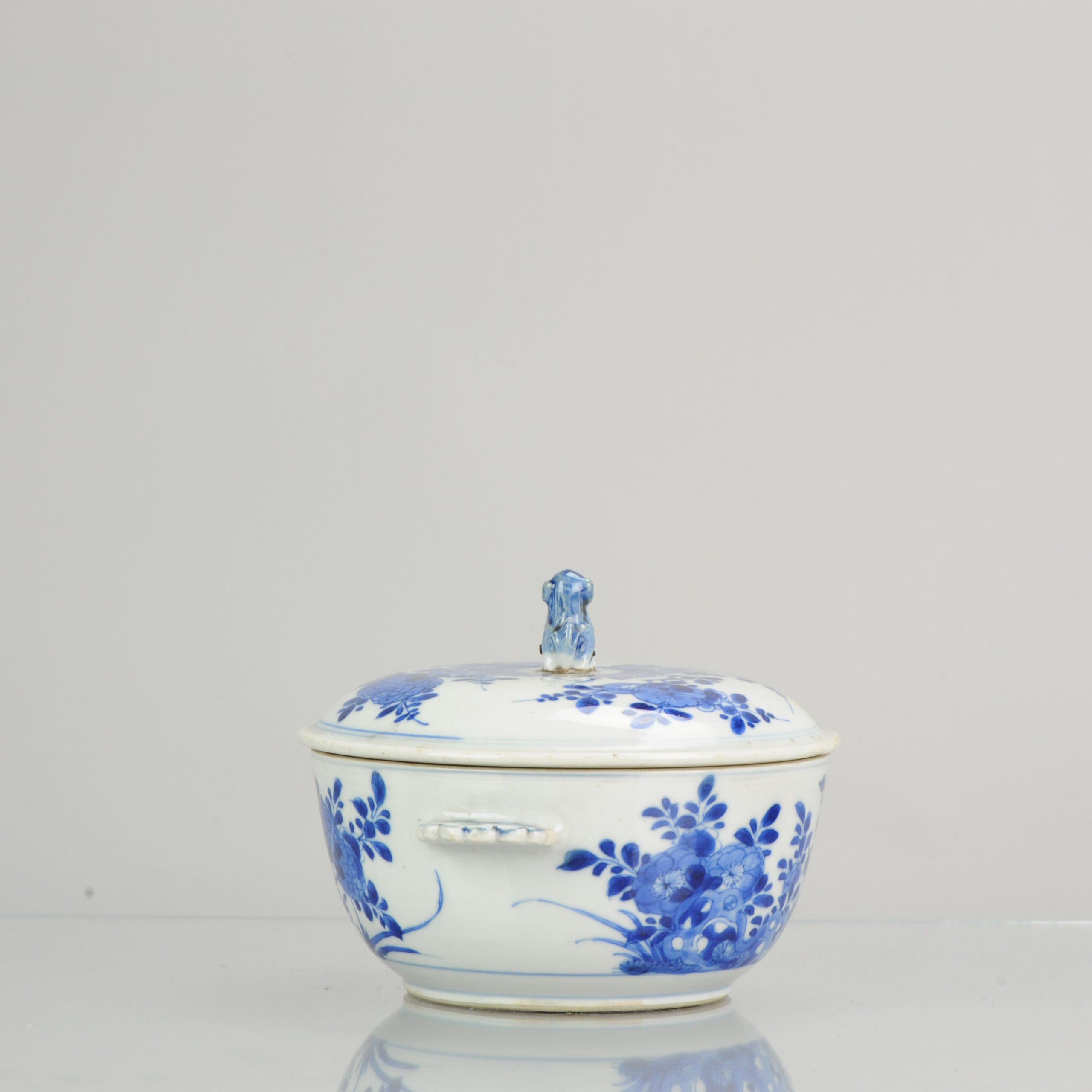 Antique circa 1700 Kangxi Cobalt Blue Tureen Chinese Porcelain China Top Qu 12