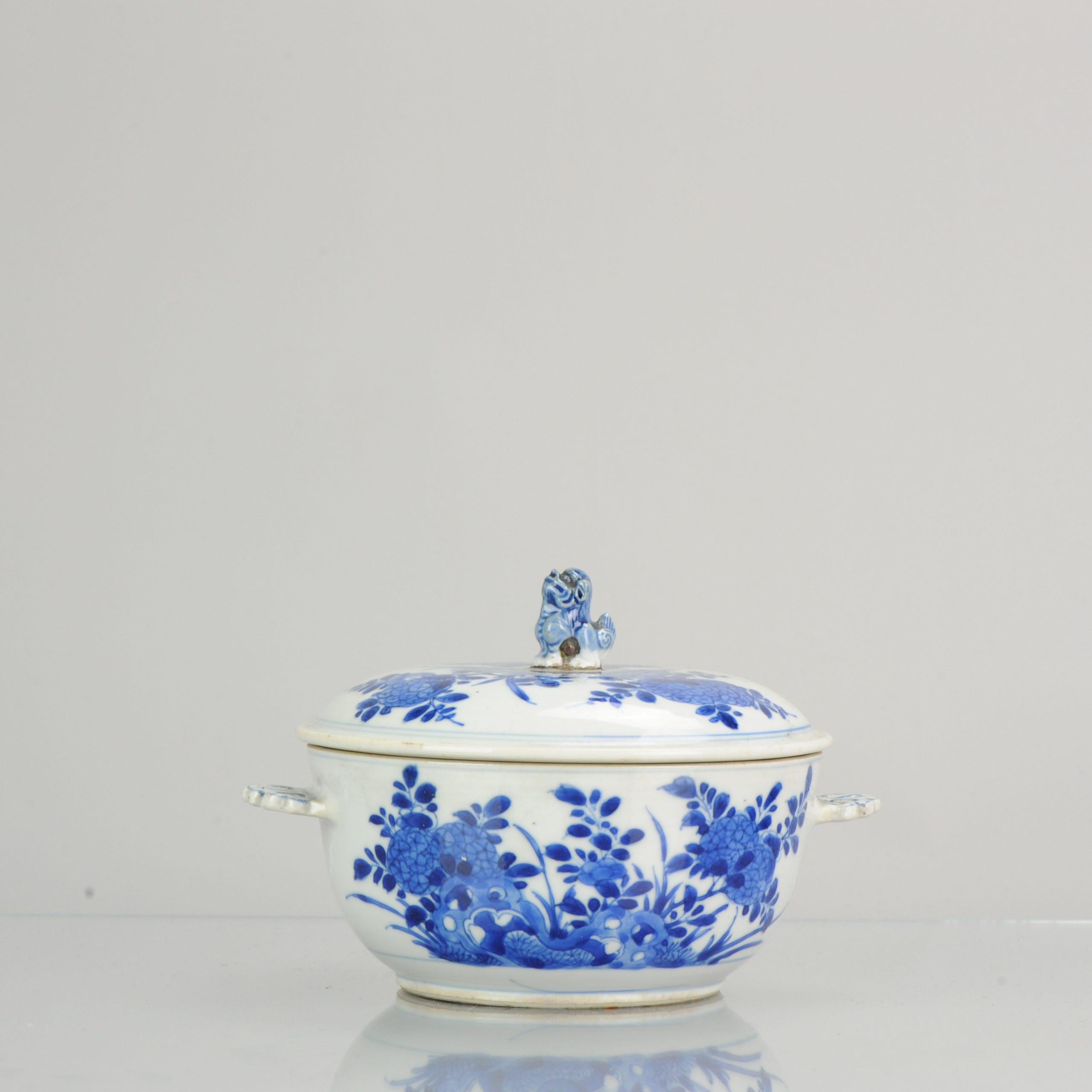 Antique circa 1700 Kangxi Cobalt Blue Tureen Chinese Porcelain China Top Qu 13