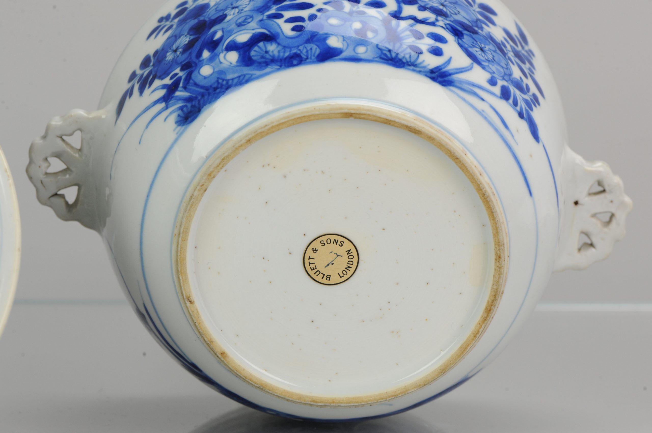 Qing Antique circa 1700 Kangxi Cobalt Blue Tureen Chinese Porcelain China Top Qu