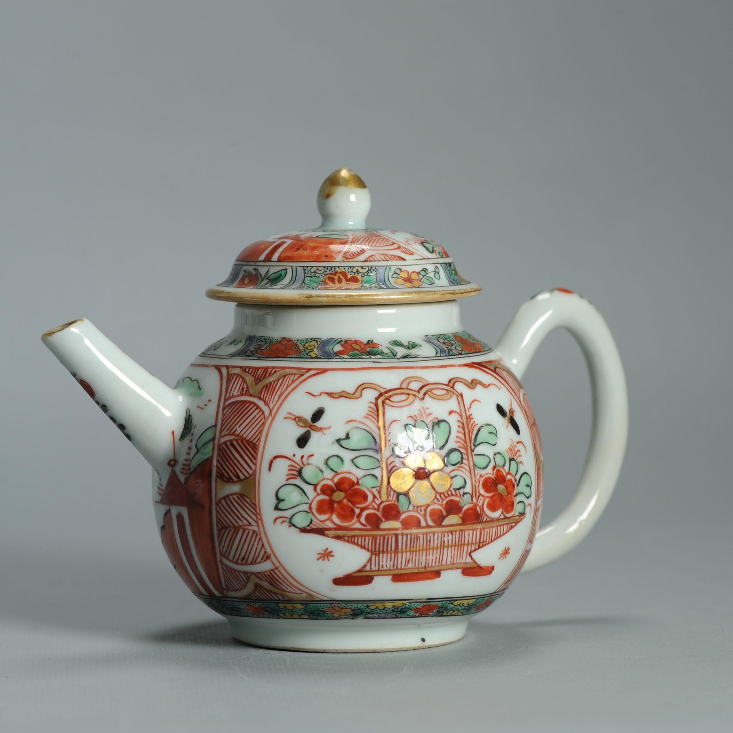 Antike ca 1720-30 Qing-Dynastie Chinesisches Porcelain Imari Verte Teekanne Amsterdams im Angebot 7
