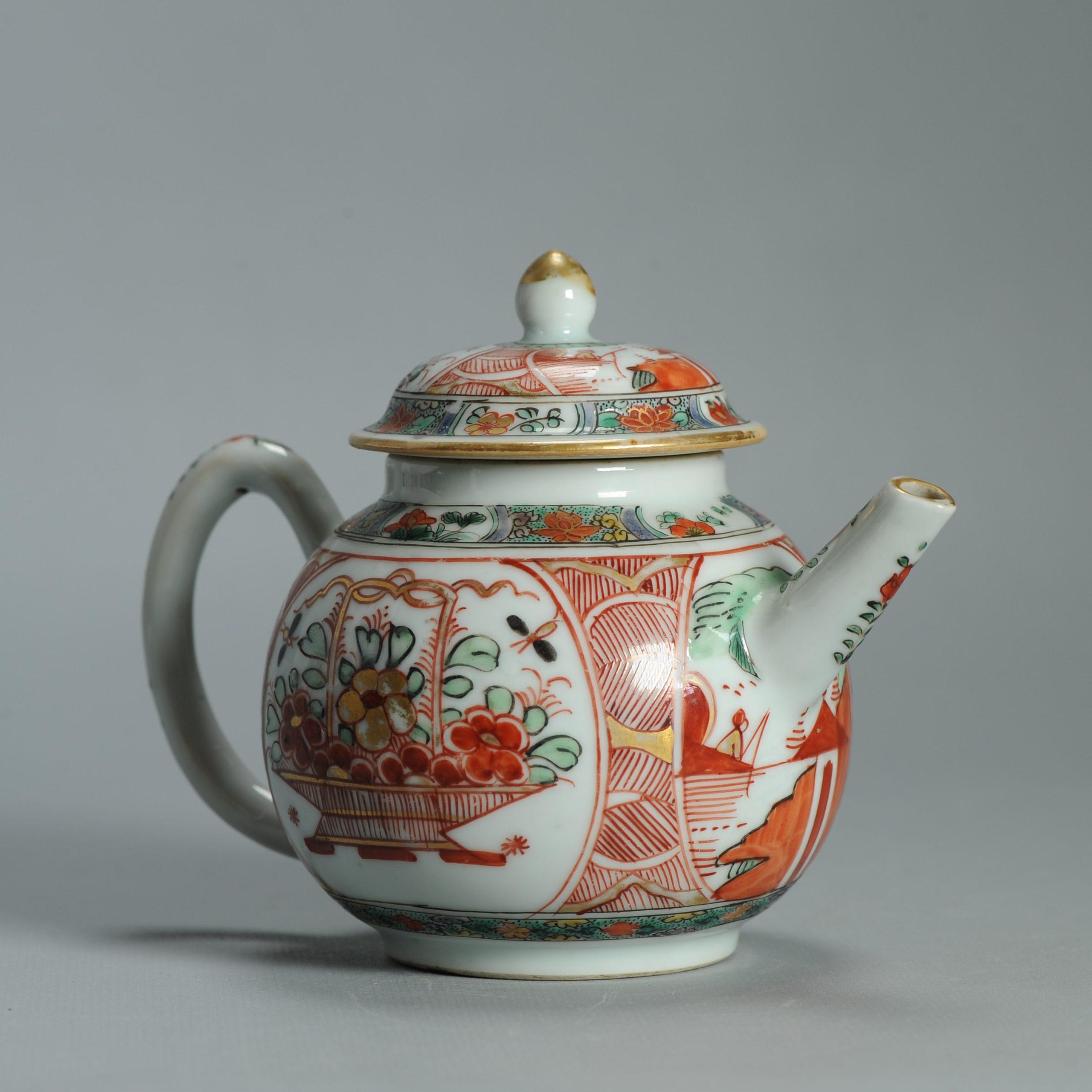 Antike ca 1720-30 Qing-Dynastie Chinesisches Porcelain Imari Verte Teekanne Amsterdams im Angebot 8
